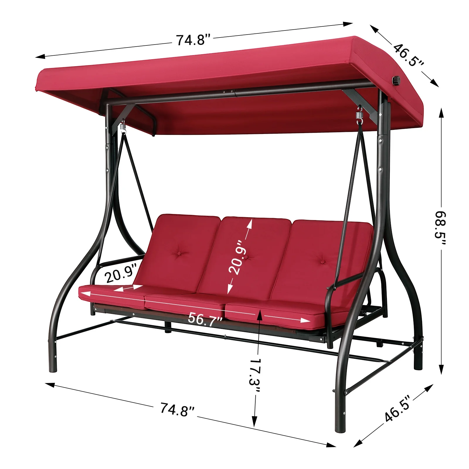 Arlopu 3 Person Porch Swing Outdoor Converting Canopy Swing Glider with Canopy - Image 21