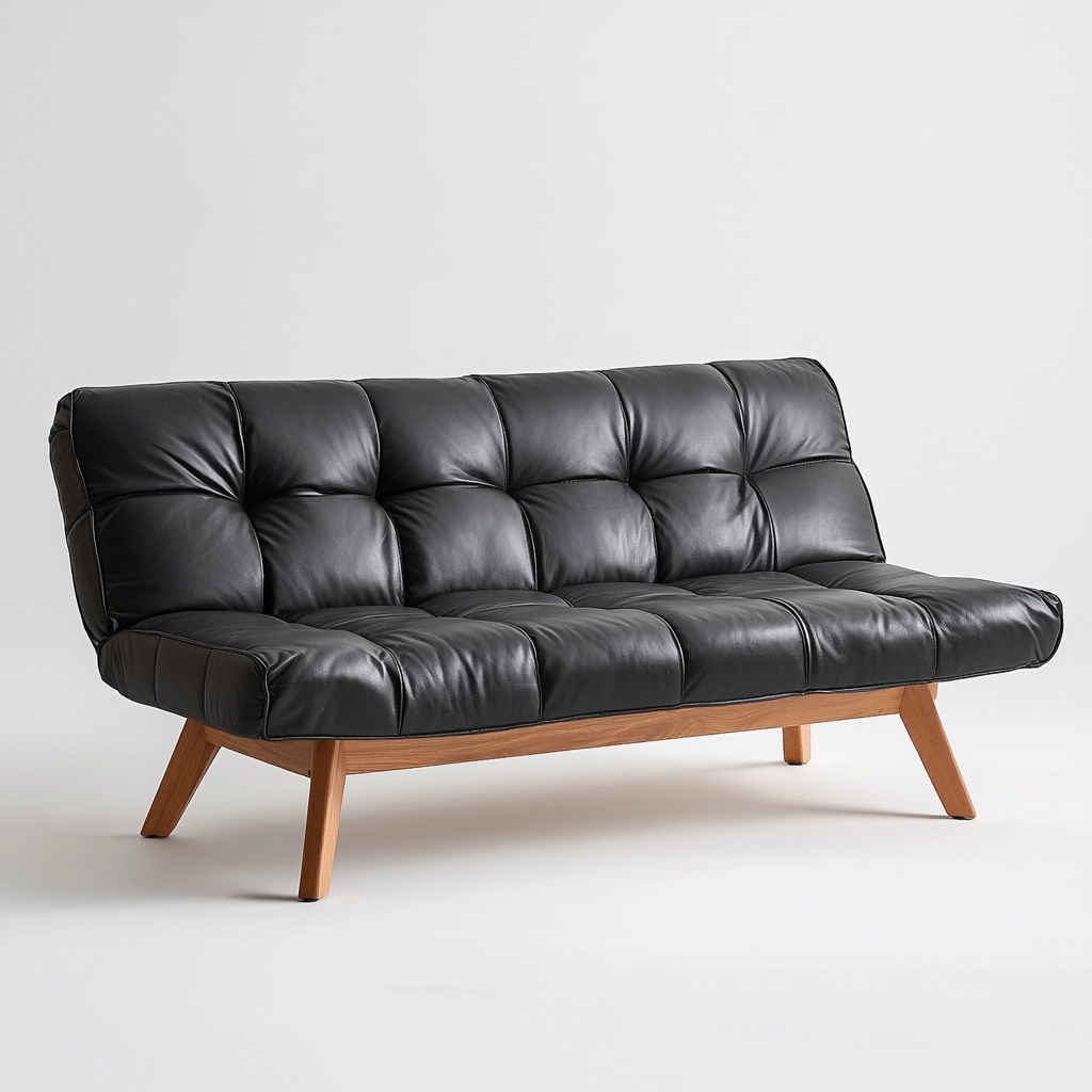 Sofá cama de cuero negro reclinable moderno sala de estar