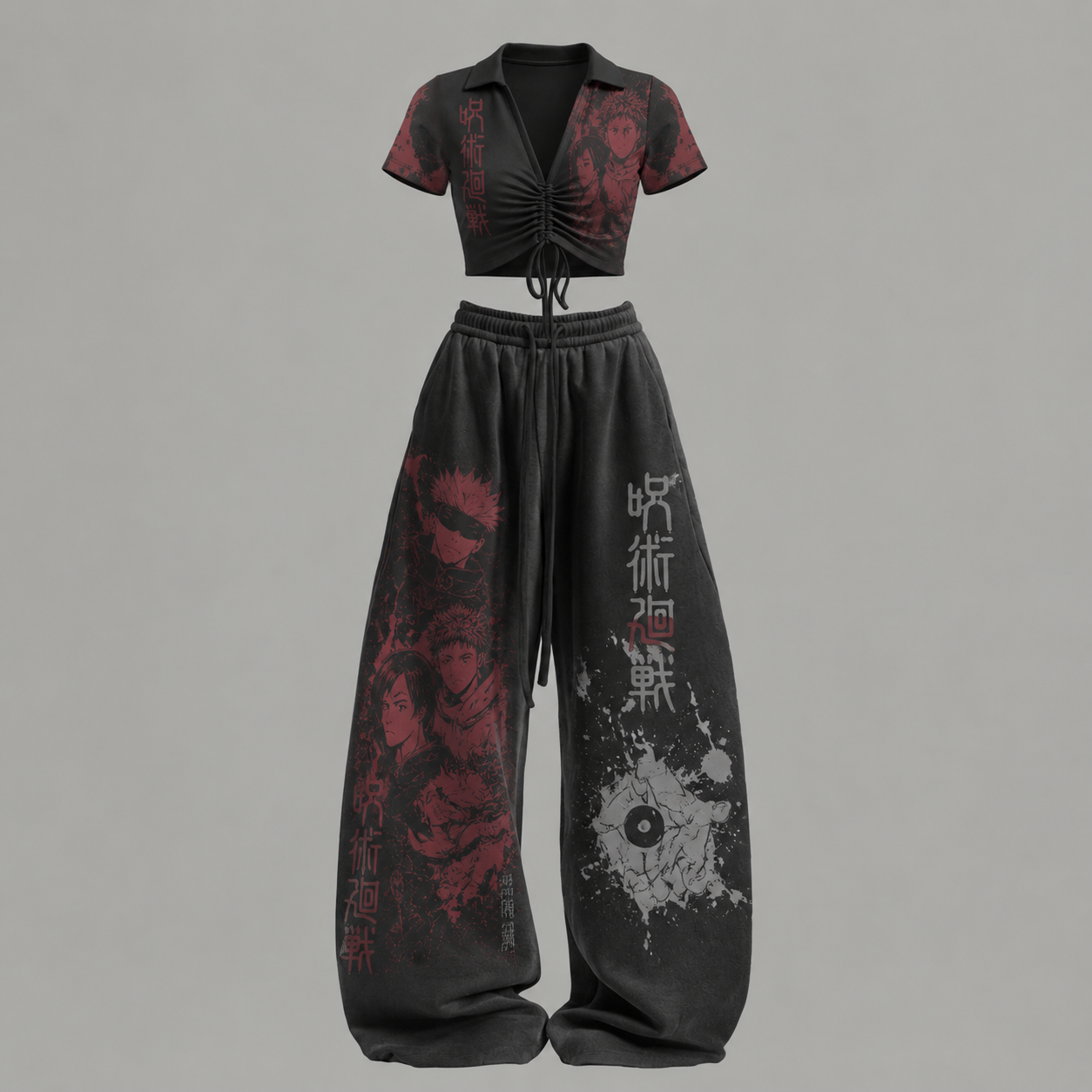 Jujutsu Kaisen Drawstring Short Sleeve Top & Long Pants Two-Piece Set