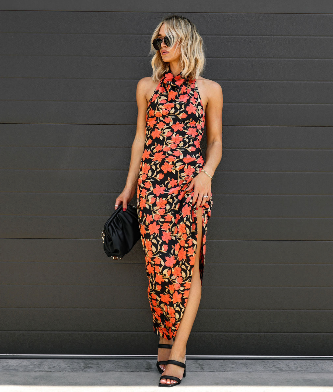 Autumn Bloom Ruched Halter Maxi Dress - Se7enfashion