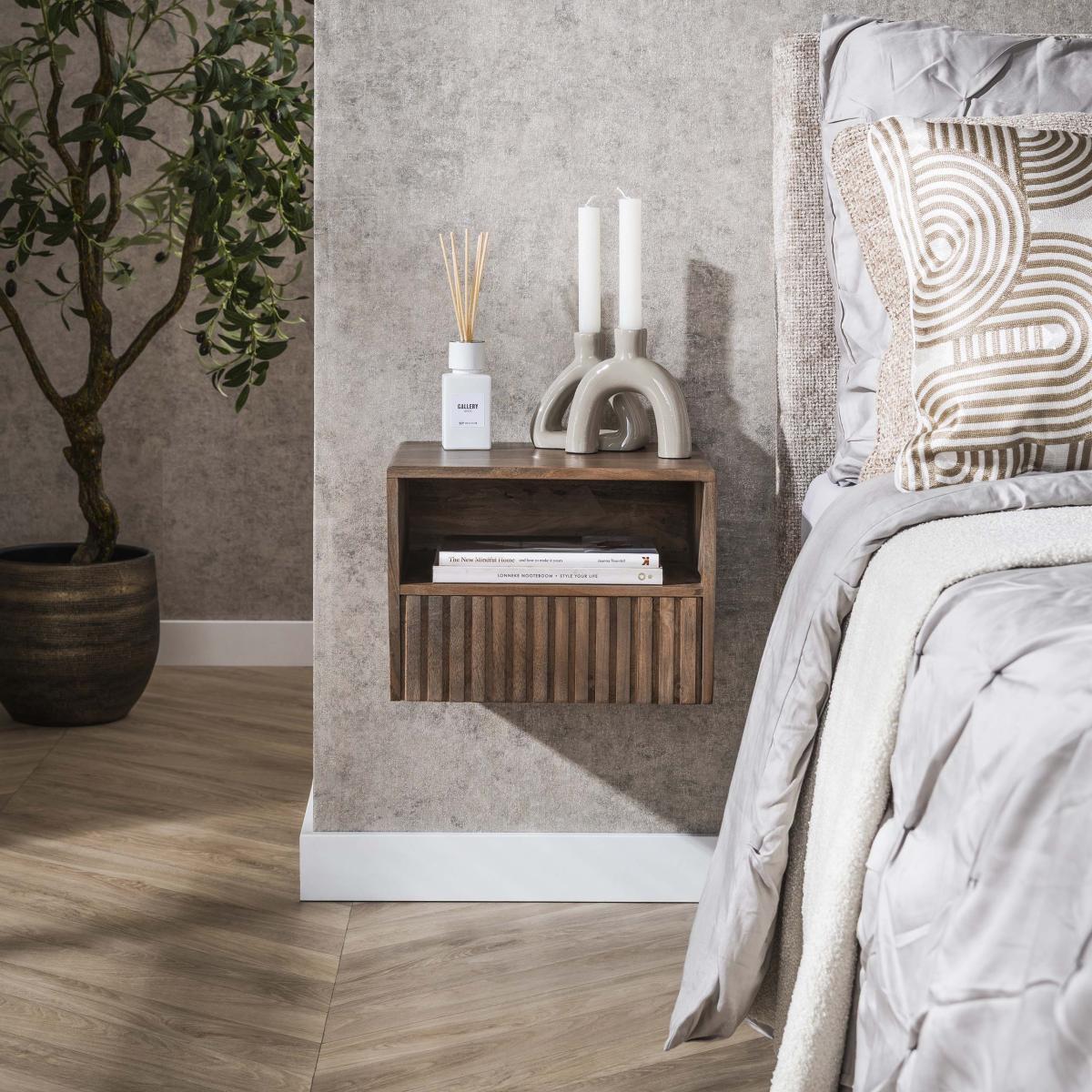 Fraaai - Marino zwevend nachtkastje - 1 lade en open vak - acaciahout