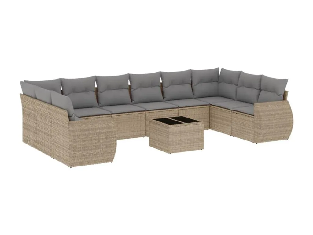 Set de 11 piezas de sofás para jardín con cojines en ratán sintético beige tdkd23976