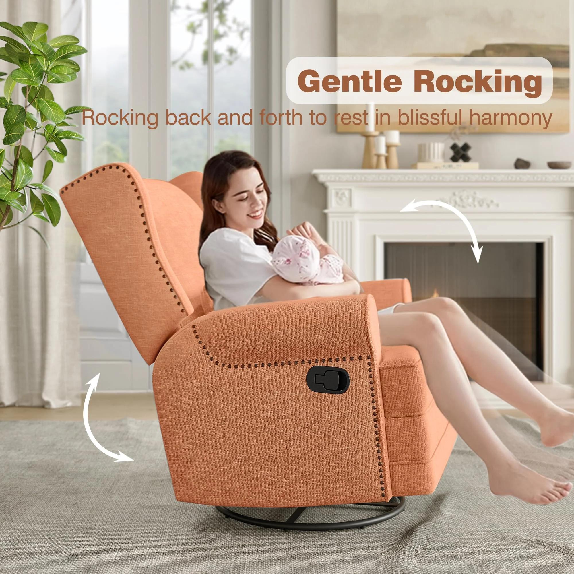 Royalcraft Swivel Nursery Glider Recliner, Comfy Upholstered Glider Chair with Lumbar Pillow and Footrest, Beige - Image 28