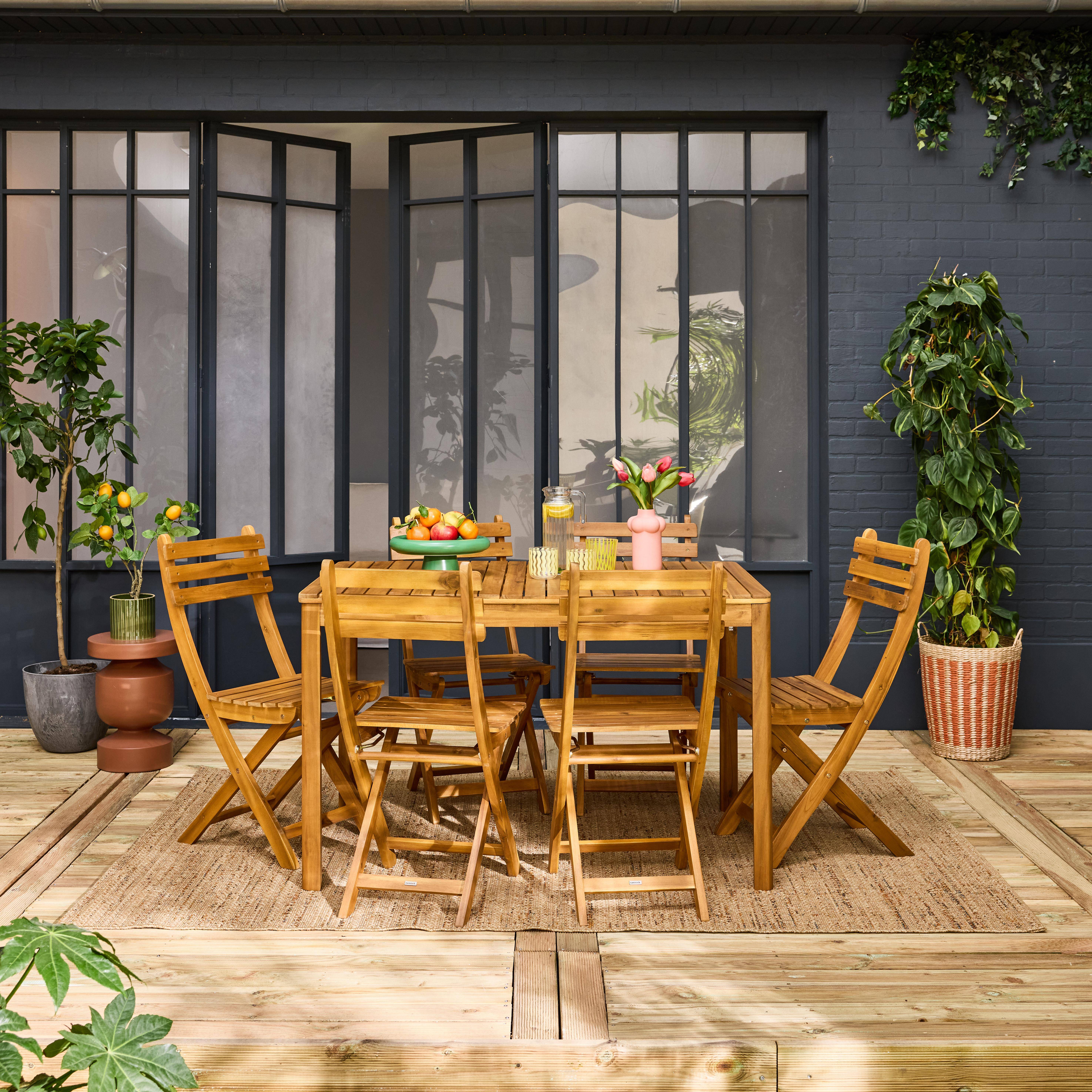 Senora 120cm - Mesa de jardín de acacia con esquinas redondeadas, 6 plazas