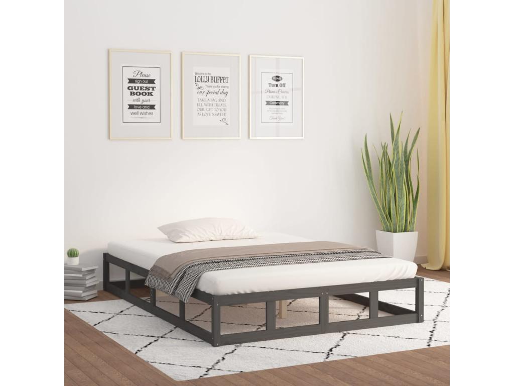 Día y Noche - Día y Noche Estructura cama doble pequeña madera maciza gris 120x190 cm