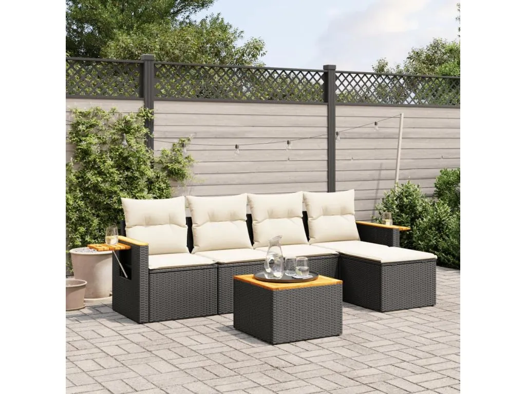 Set de sofás de jardín 6 piezas y cojines ratán sintético negro 41128ifpw