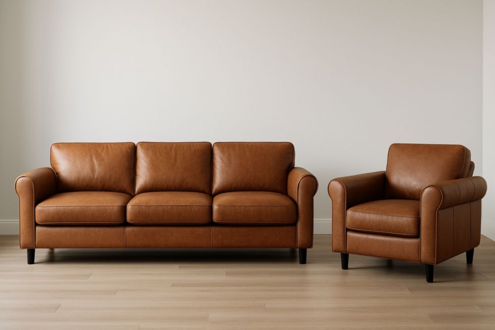 Conjunto de Sofá de 3 Plazas y Sillón Individual en Piel Sintética Marrón