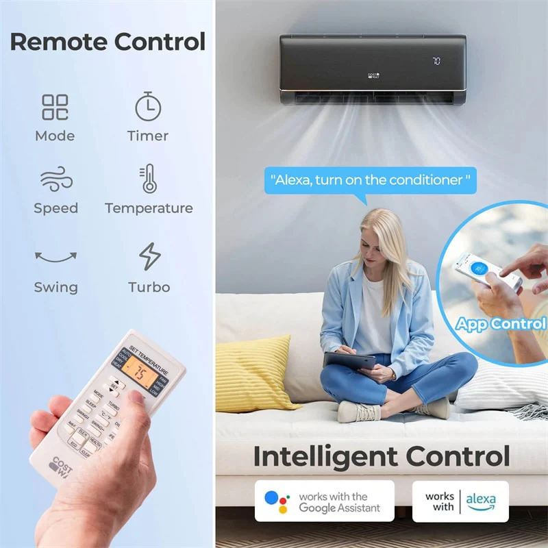 Eletriclife 9100 BTU WiFi Enabled Mini Split AC & Heater - 20.5 SEER2 115V Inverter Heat Pump Compatible with Alexa