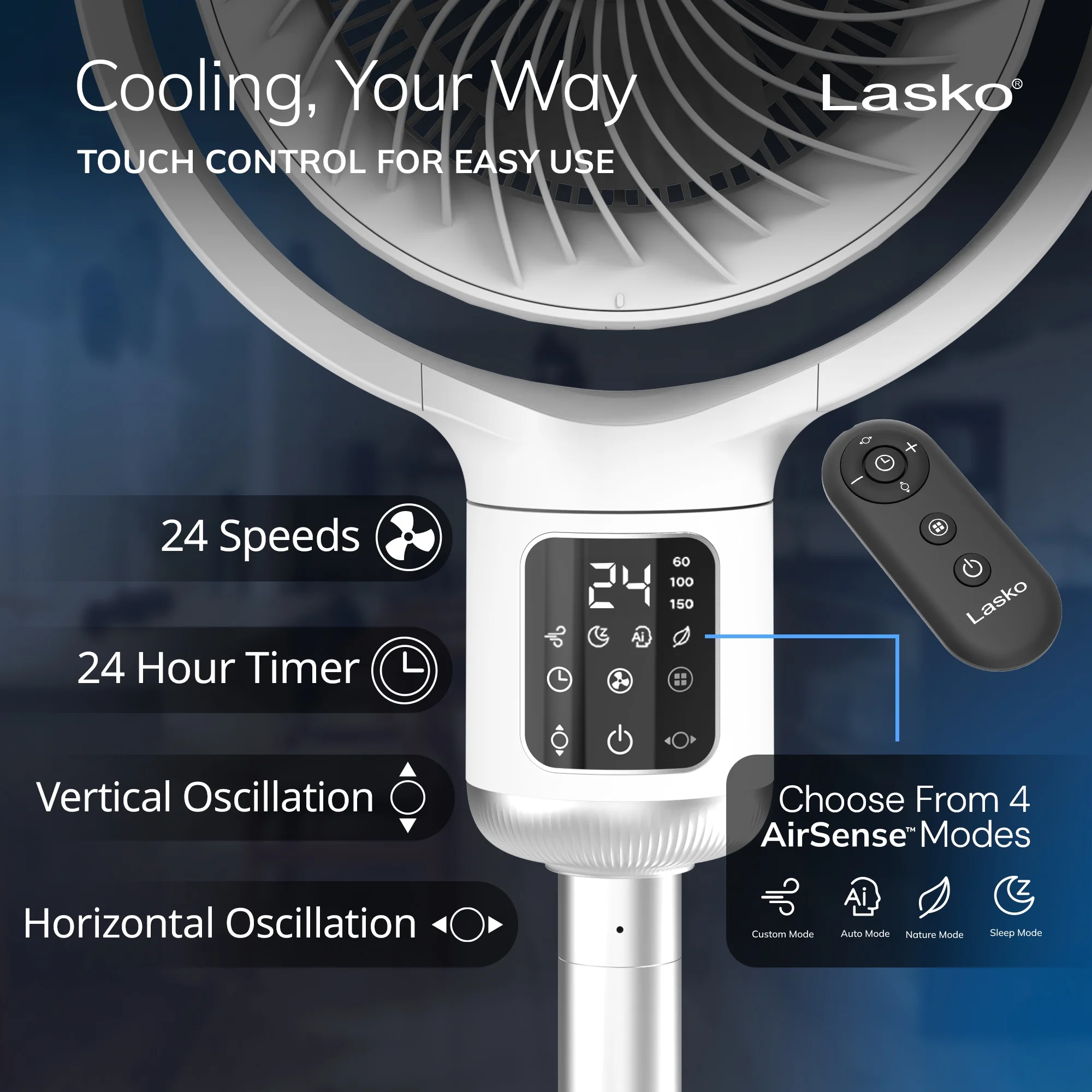 Lasko Whirlwind 7- 24-Speed Orbital Motion 25ft/s Airflow Remote Control Pedestal Fan, APDC301 - Image 9