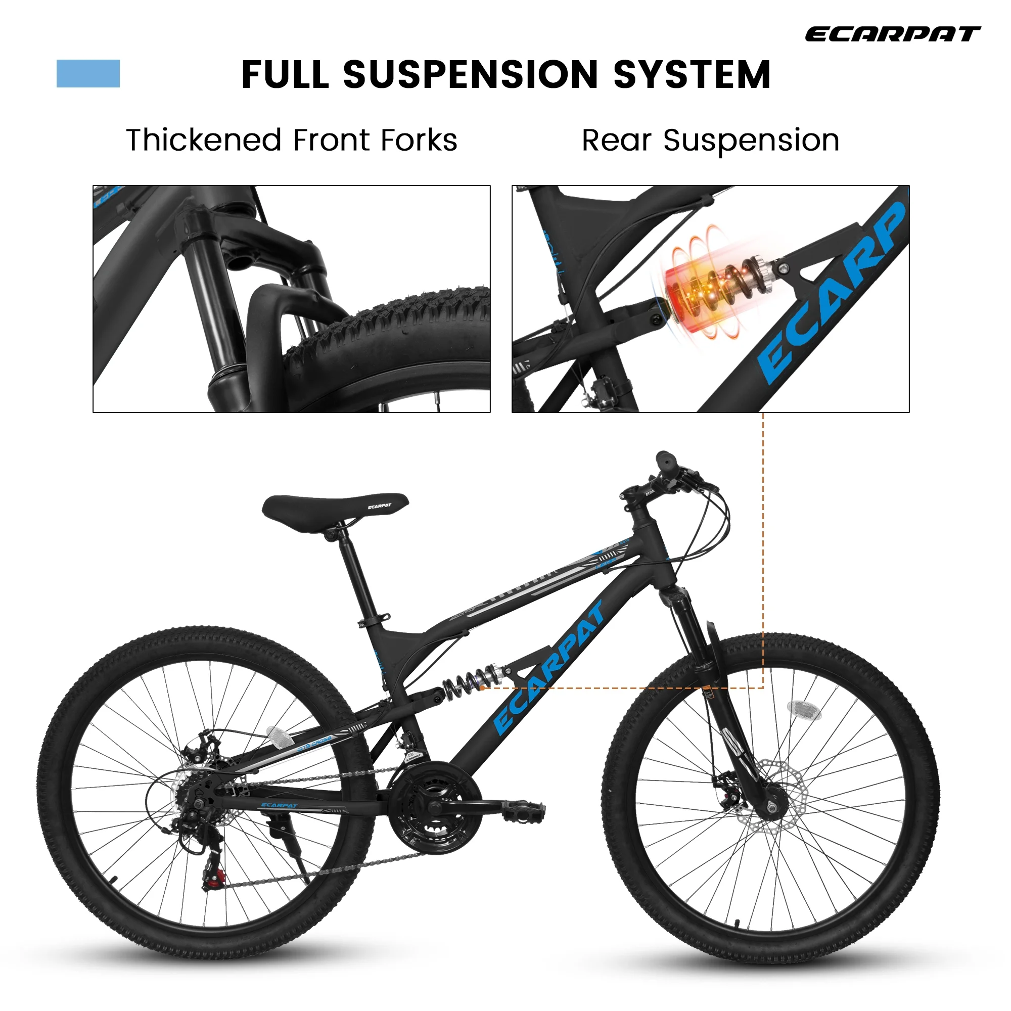 26 Inch Mountain Bike, Dual Full Suspension 21-Speed Disc Brakes Thumb Shifter, Carbon Steel Frame Mountain Bike, Mens Womens Trail Commuter City Bicycles - Image 13