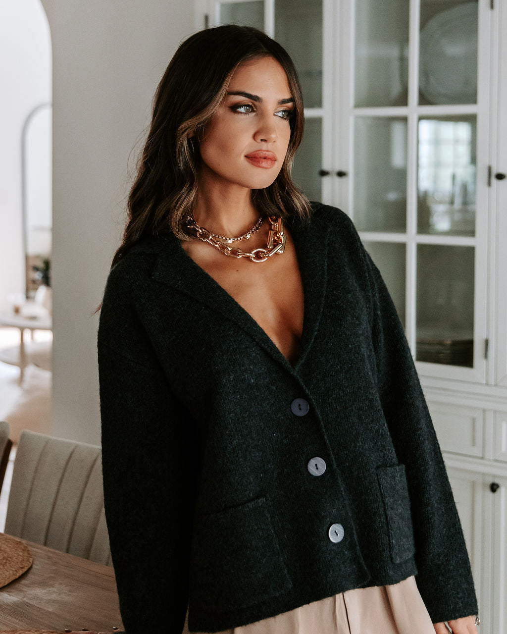 After Dinner Stroll Pocketed Cardigan - Charcoal - Se7enfashion