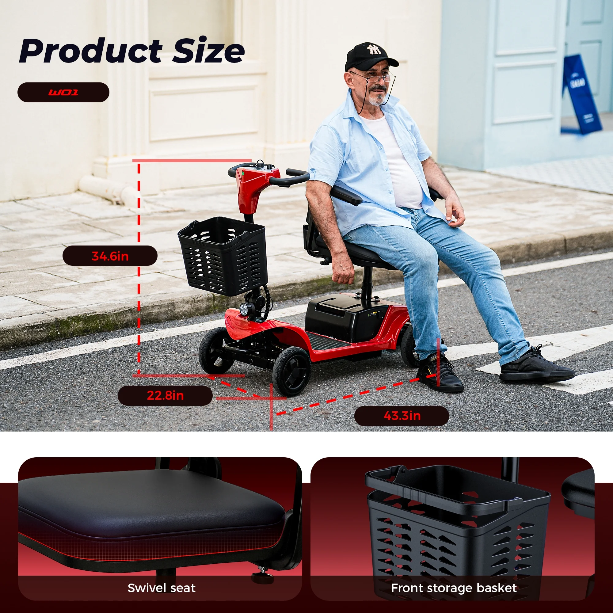 iScooter 4 Wheel Mobility Scooter for Seniors, Wider Seats & Foldale Electric Wheelchair Device for Travel, Upgraded for Superior Performance, Red - Image 8