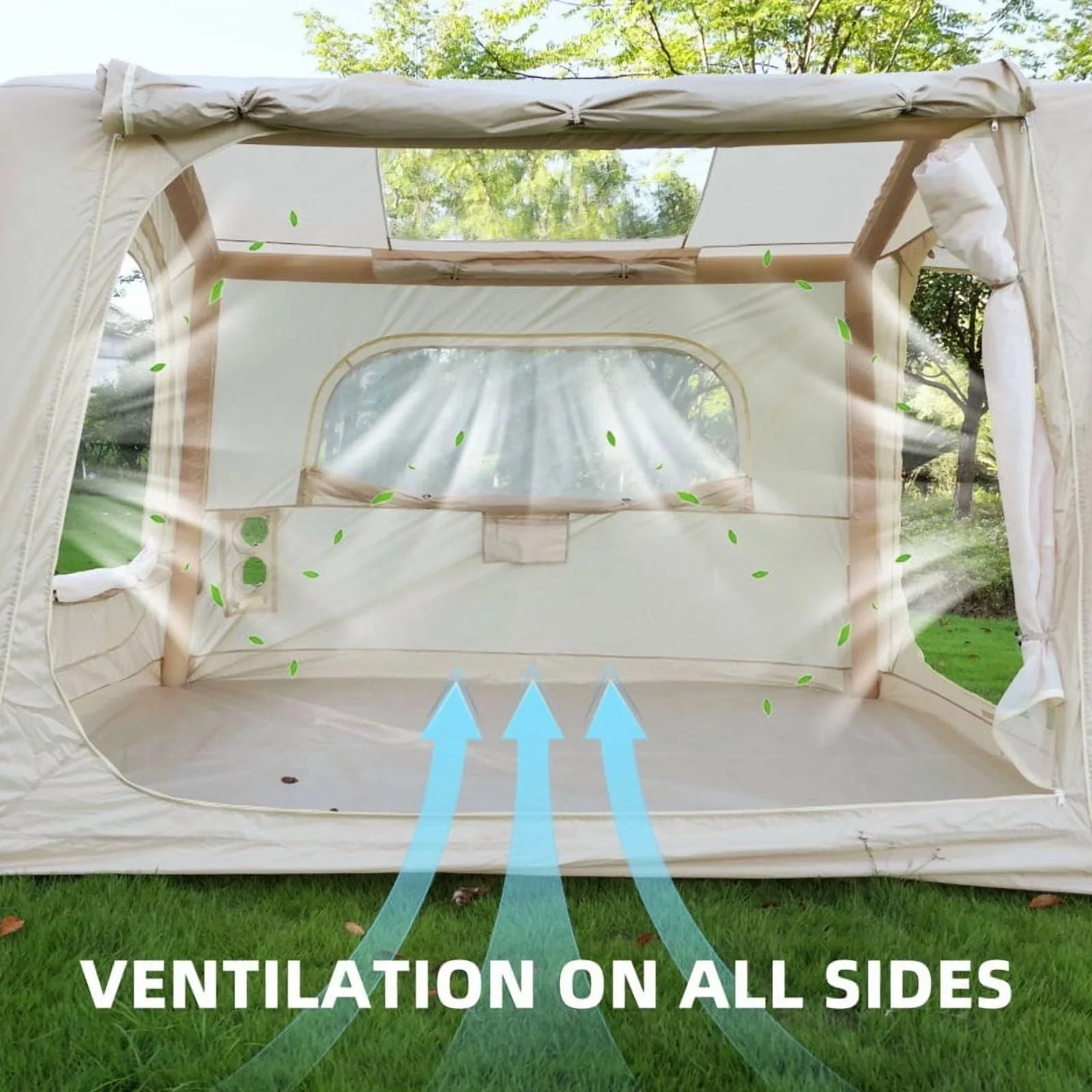 Beige Inflatable Camping Tent, 4-6 Person, 118in L x 98.5in W x 83in H, 4-Season, Oxford - Image 3 Beige Inflatable Camping Tent, 4-6 Person, 118in L x 98.5in W x 83in H, 4-Season, Oxford - Image 3