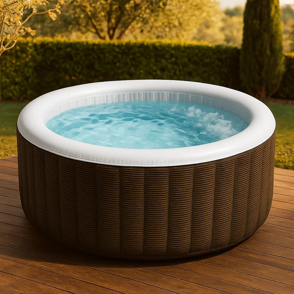 Spas hinchables 196x196x71 cm 6 plazas redondo marrón/blanco ZKFzrRd334lX