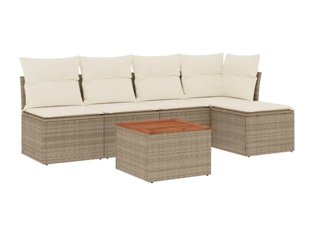 Sancaldeco Juego de sofás jardín con cojines 6 pzas ratán sintético beige NSOT42799