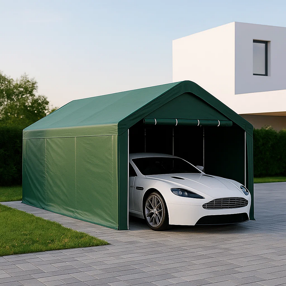Carpa garaje 3,6x6x2,68 m PE Verde con estructura metálica impermeable y resistente a los rayos UV