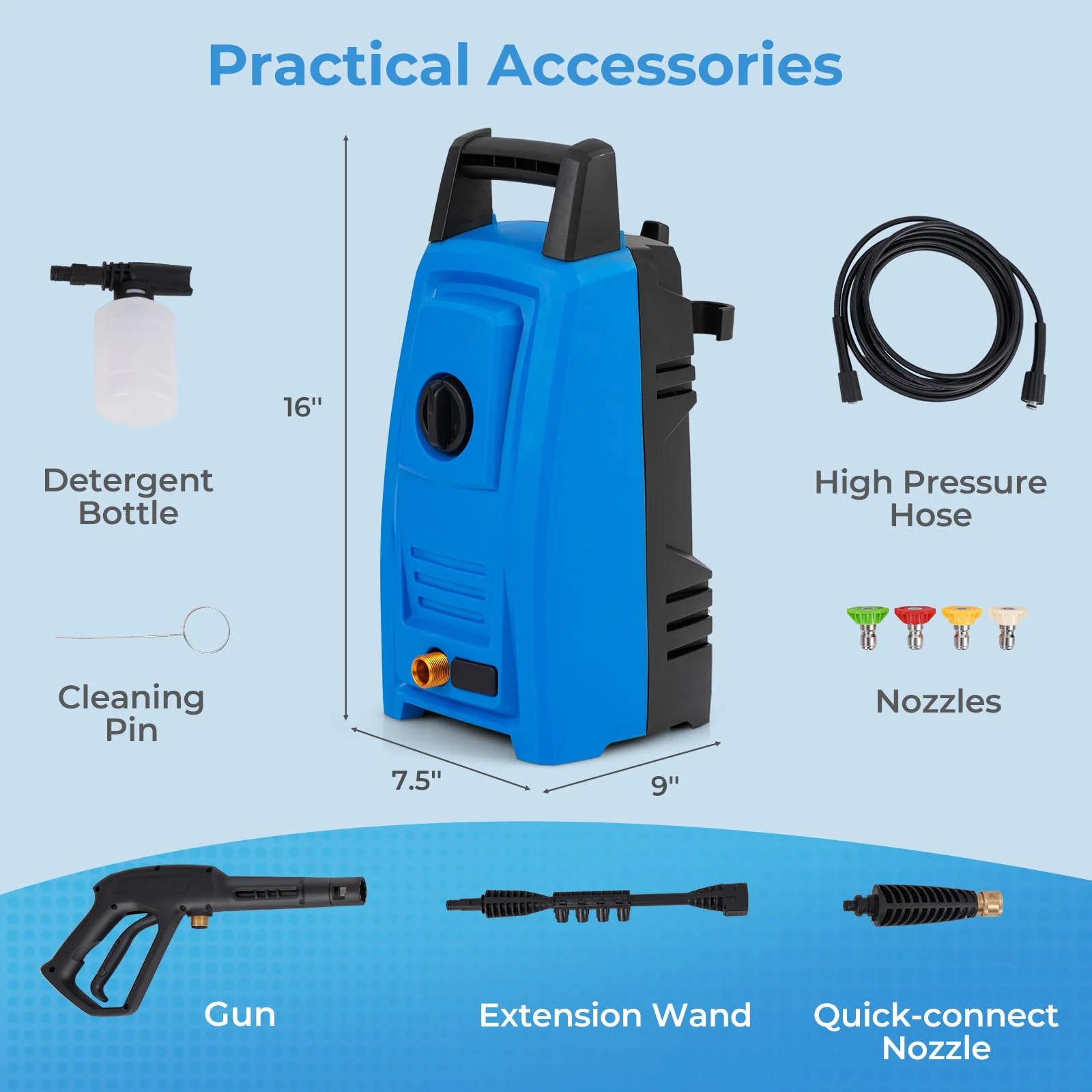 Eletriclife 1900 PSI 1.8 GPM Electric Pressure Washer with 4 Quick Connect Nozzles