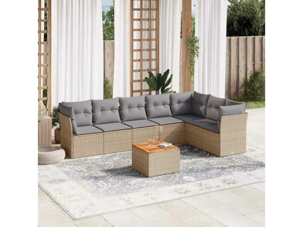 Juego de sofás jardín con cojines beige mezcla 8 pzas ratán PE