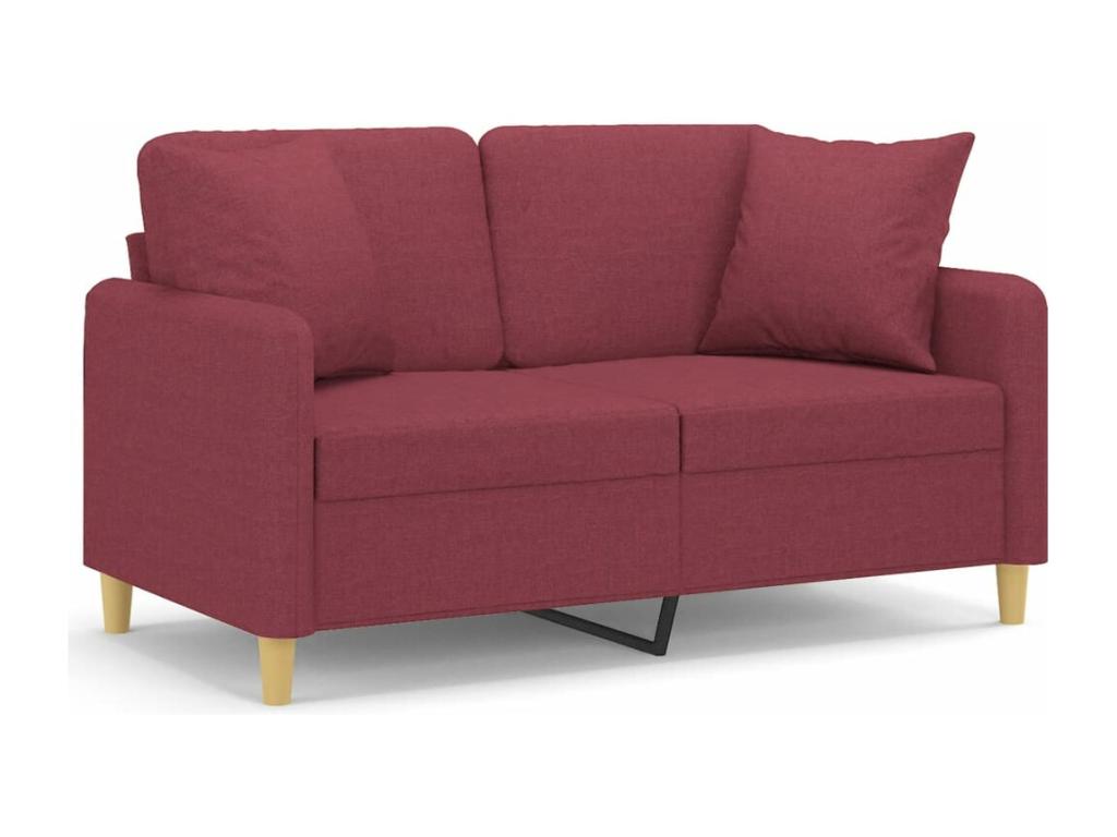Sofá de 2 plazas con cojines tela rojo tinto 120 cm