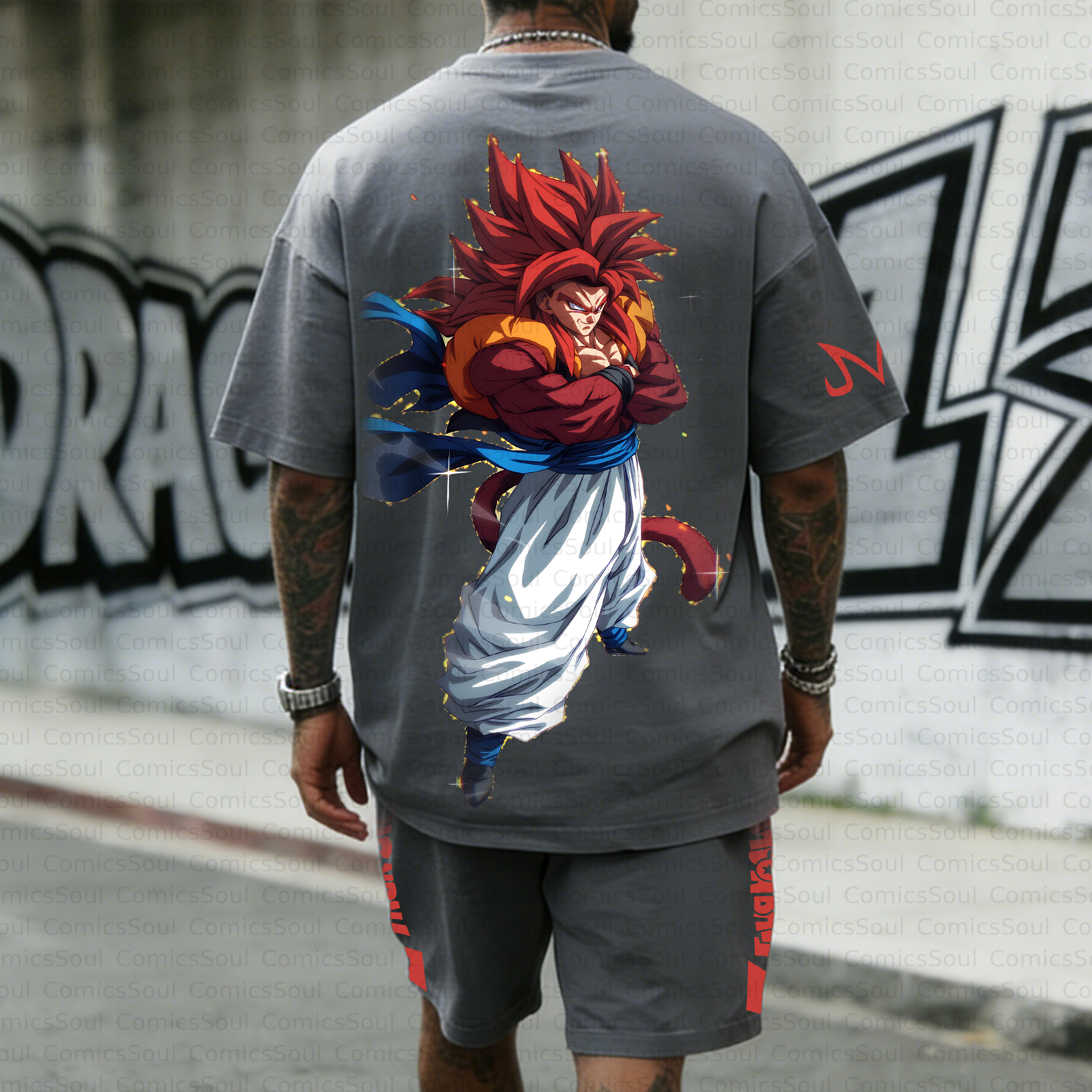 Unisex Anime Inspired Vintage T-shirt& Shorts 2 Pieces Set