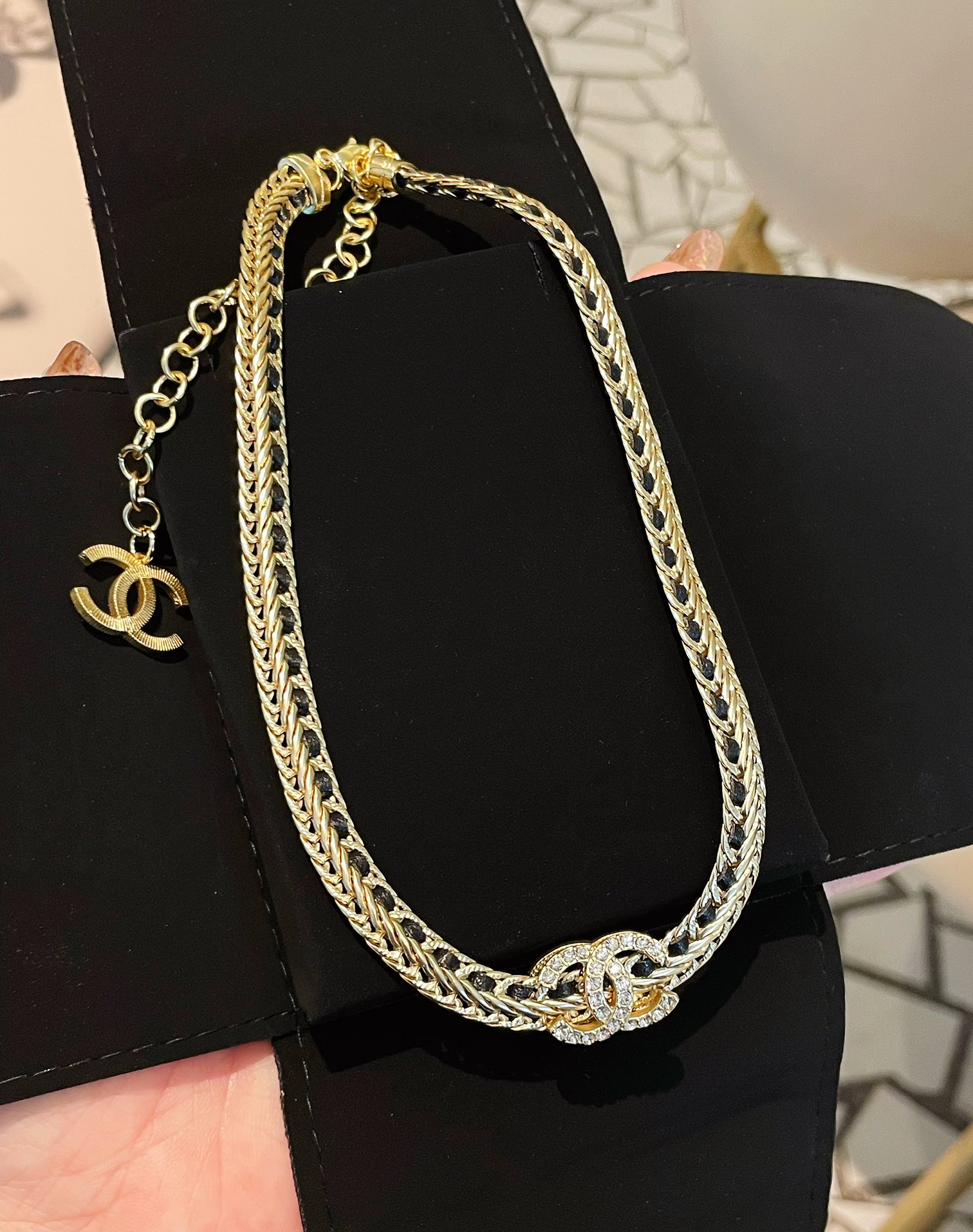 Chanel Leather and Chain CC Choker Necklace - Original Replica Club