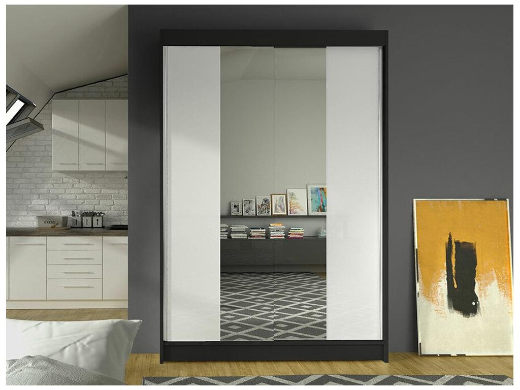 Armario Atlanta 148, Blanco|Negro, 200x120x58cm, Puertas de armario: Correderas
