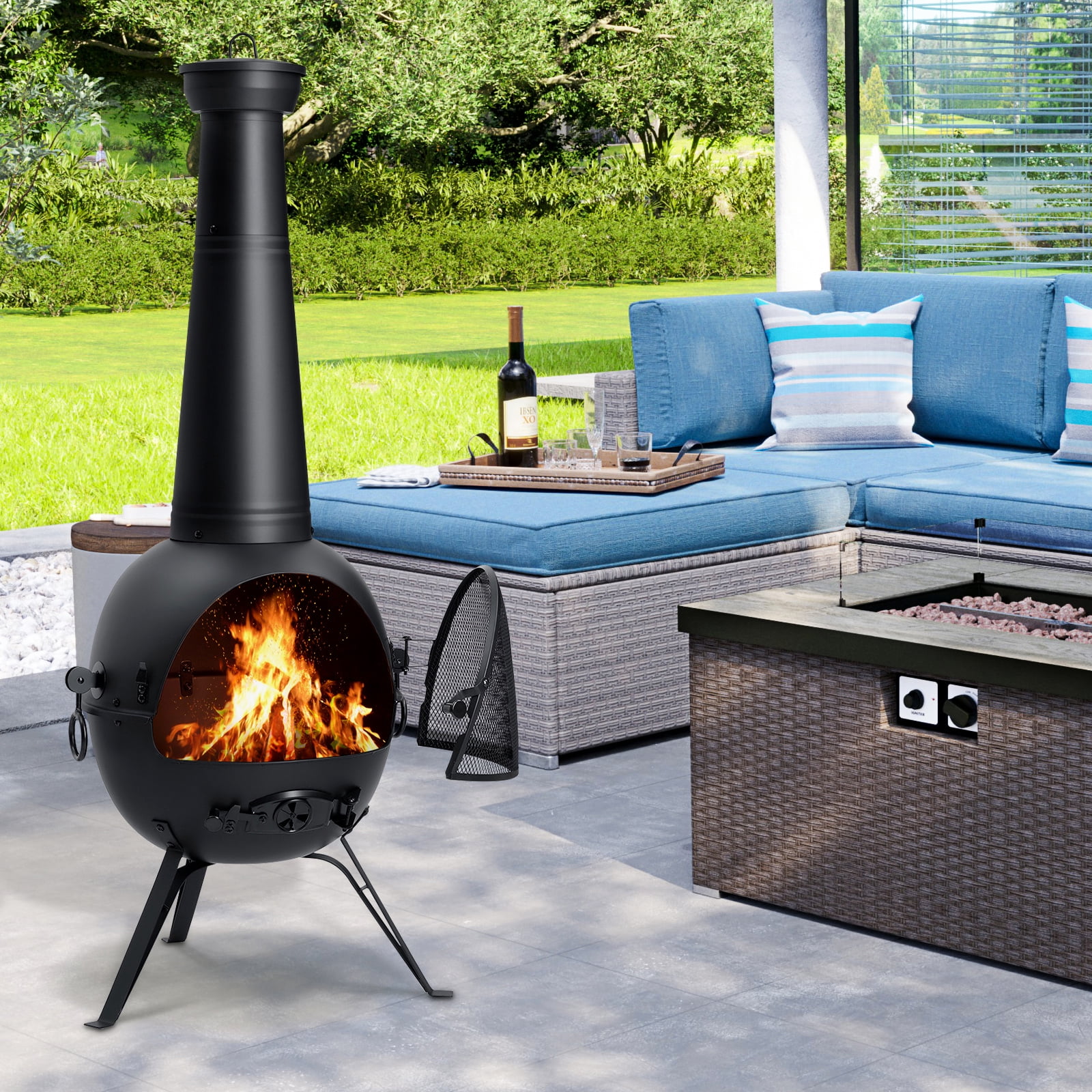 SinglyFire Chiminea Outdoor Fireplace Wood Burning Chimenea Metal Cast Iron Fire Pit with Cover Rain Lids for Backyard Garden Camping Patio Heater - Image 7