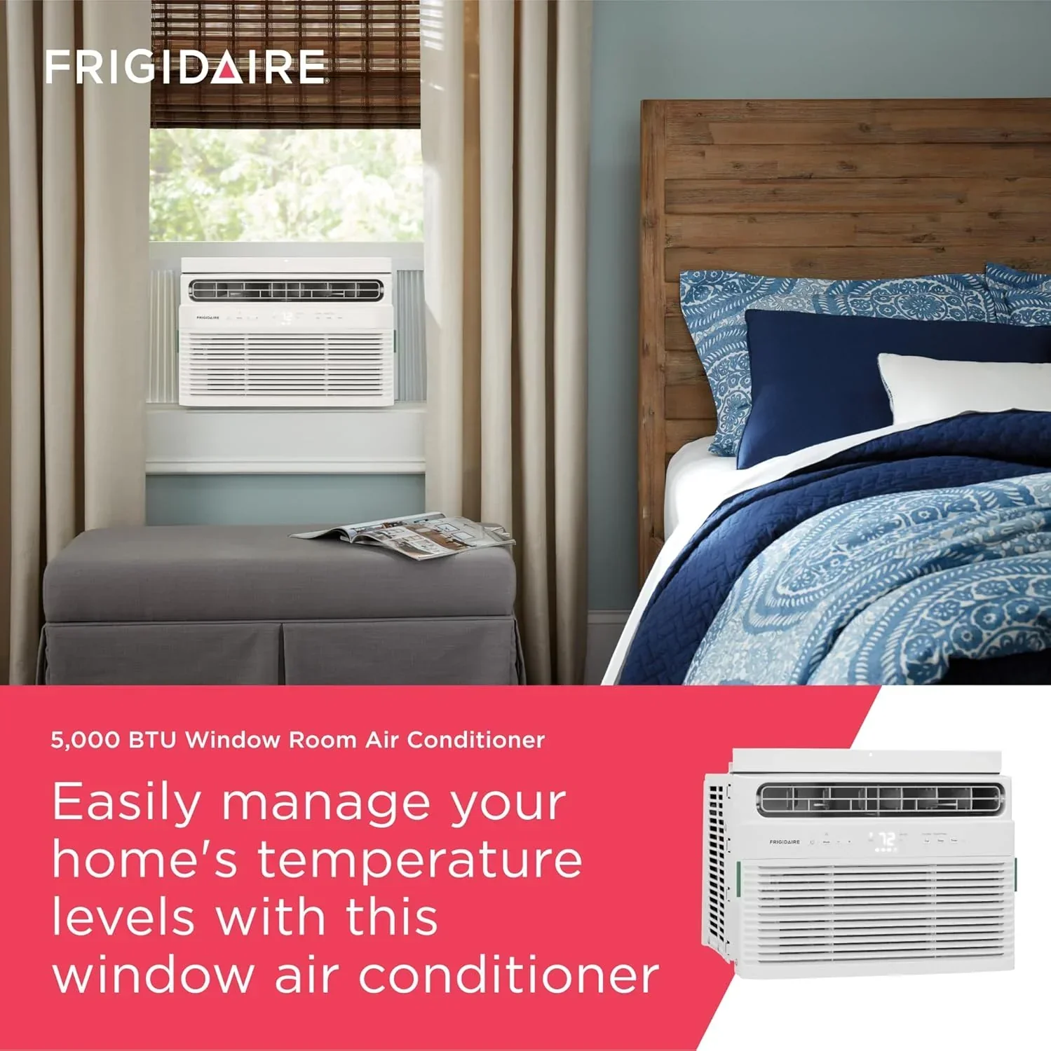 Frigidaire 5,000 BTU Window Air Conditioner Remote Control Cools Up to 150 Sq. Ft. Quiet Operation