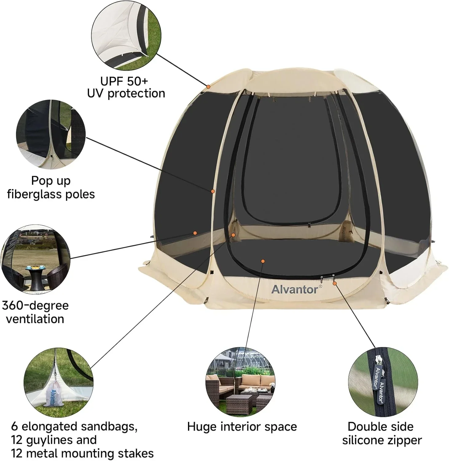 Screen gazebo sleeps 6-10-15 people Igloo-style canopy tent mosquito net on the sides Perfect