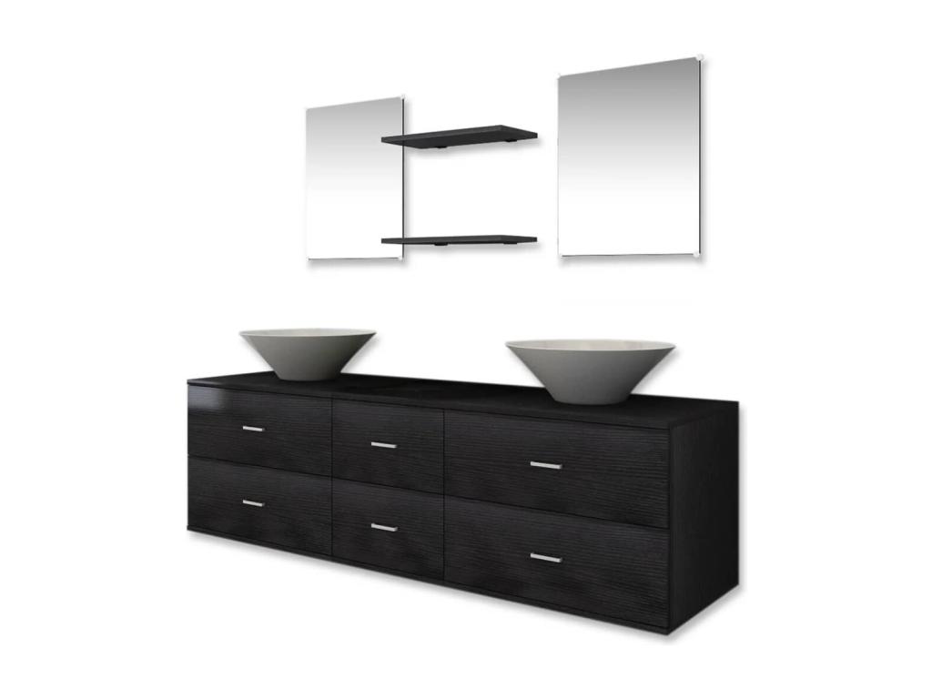Mueble de baño con lavabo 7 piezas Negro