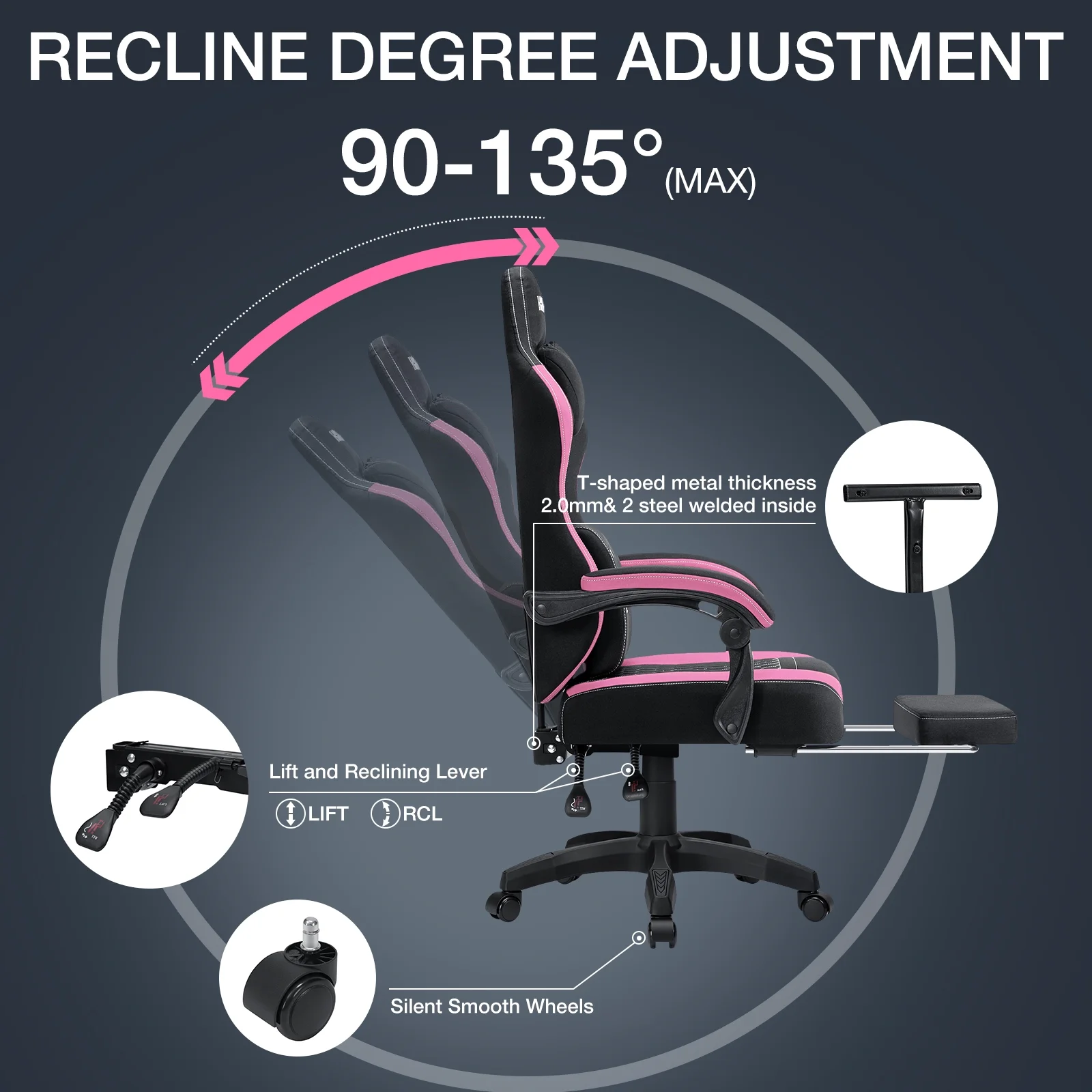 Hoffree Gaming Chair with Massage Fabric Office Chair with footrest for Adults, Ergonomic Gamer Chair with Headrest and Lumbar Support for Office Gaming, 440 LBS - Image 28