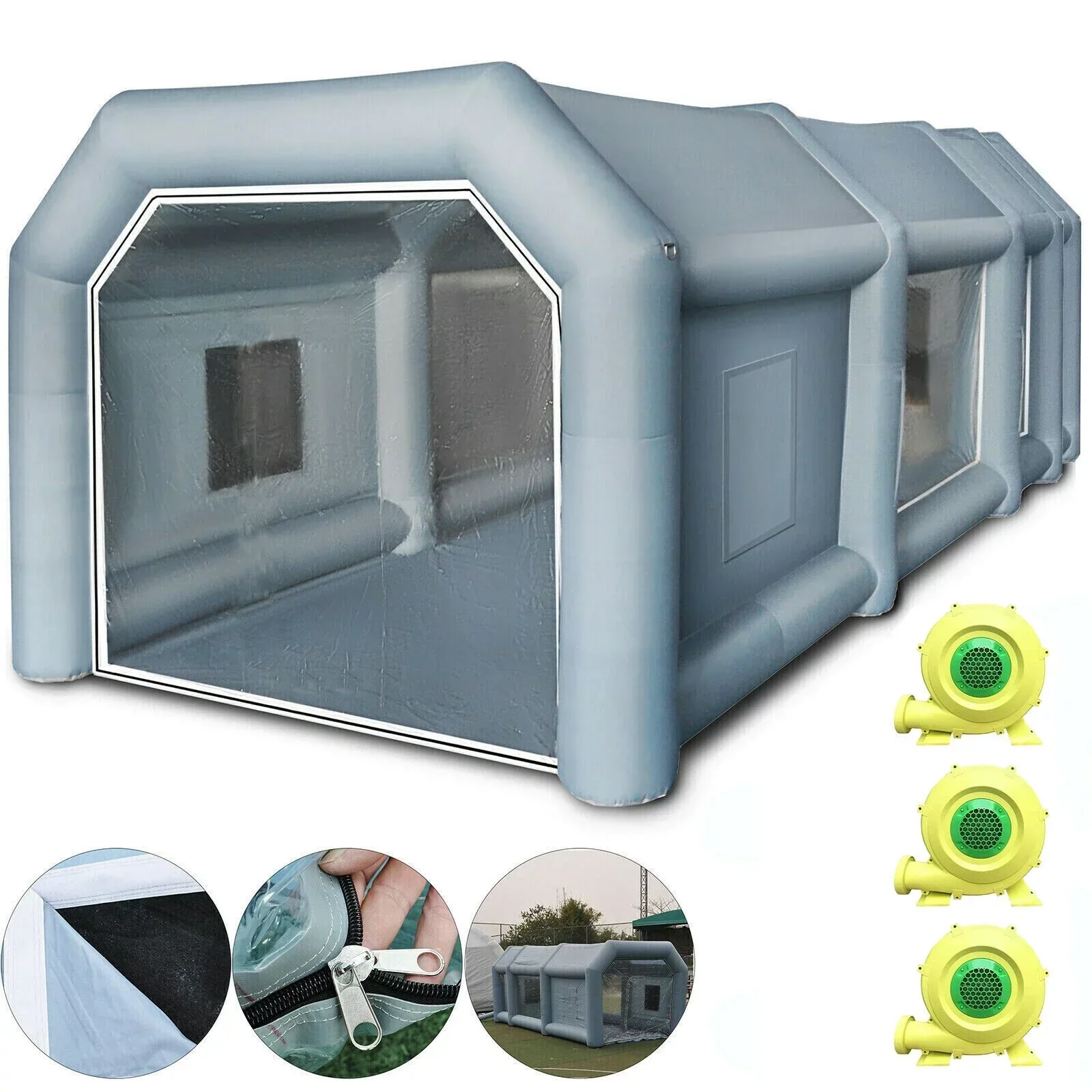 Inflatable Spray Paint Booth Tent 33 x 16.4 x 12 ft With 2 950W And 350W Blowers Inflatable Spray Paint Booth Tent 33 x 16.4 x 12 ft With 2 950W And 350W Blowers