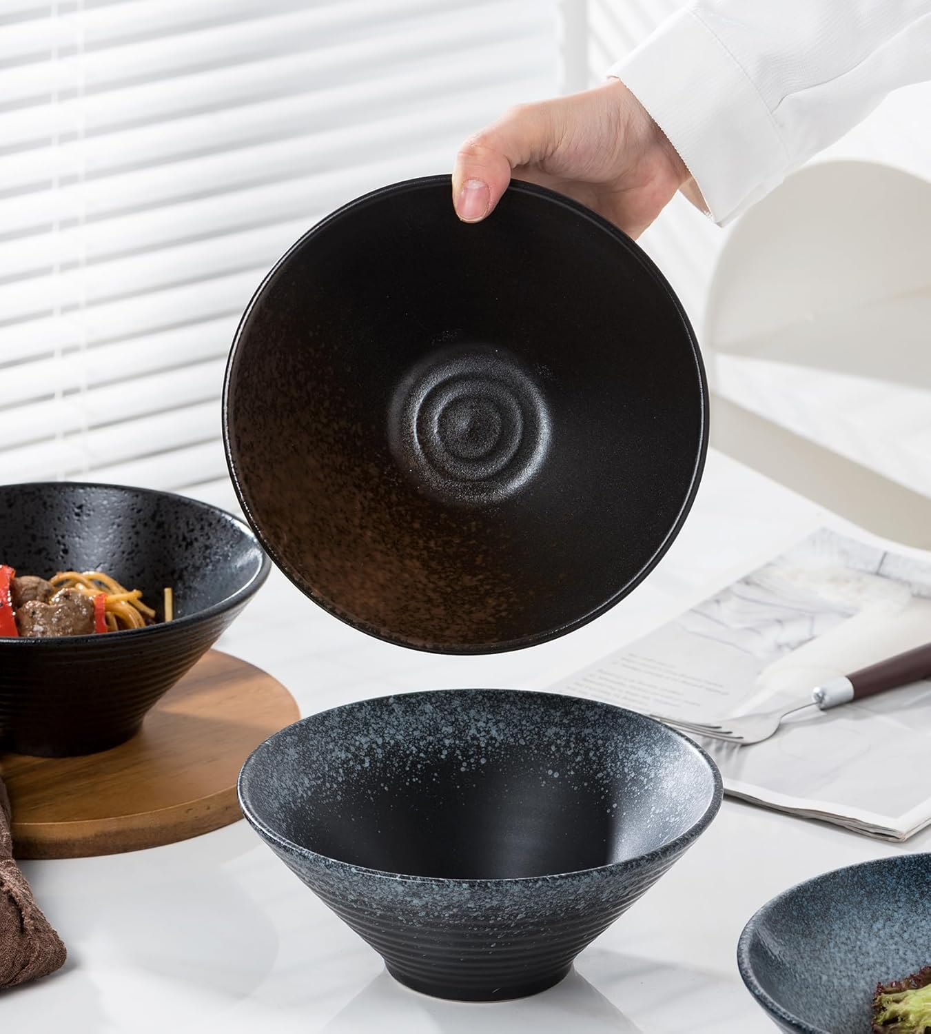 Jusalpha Ceramic Ramen Bowl Set, 7 Inch Asian Noodle Soup Bowls, Set of 4 (4, 7 Inches)