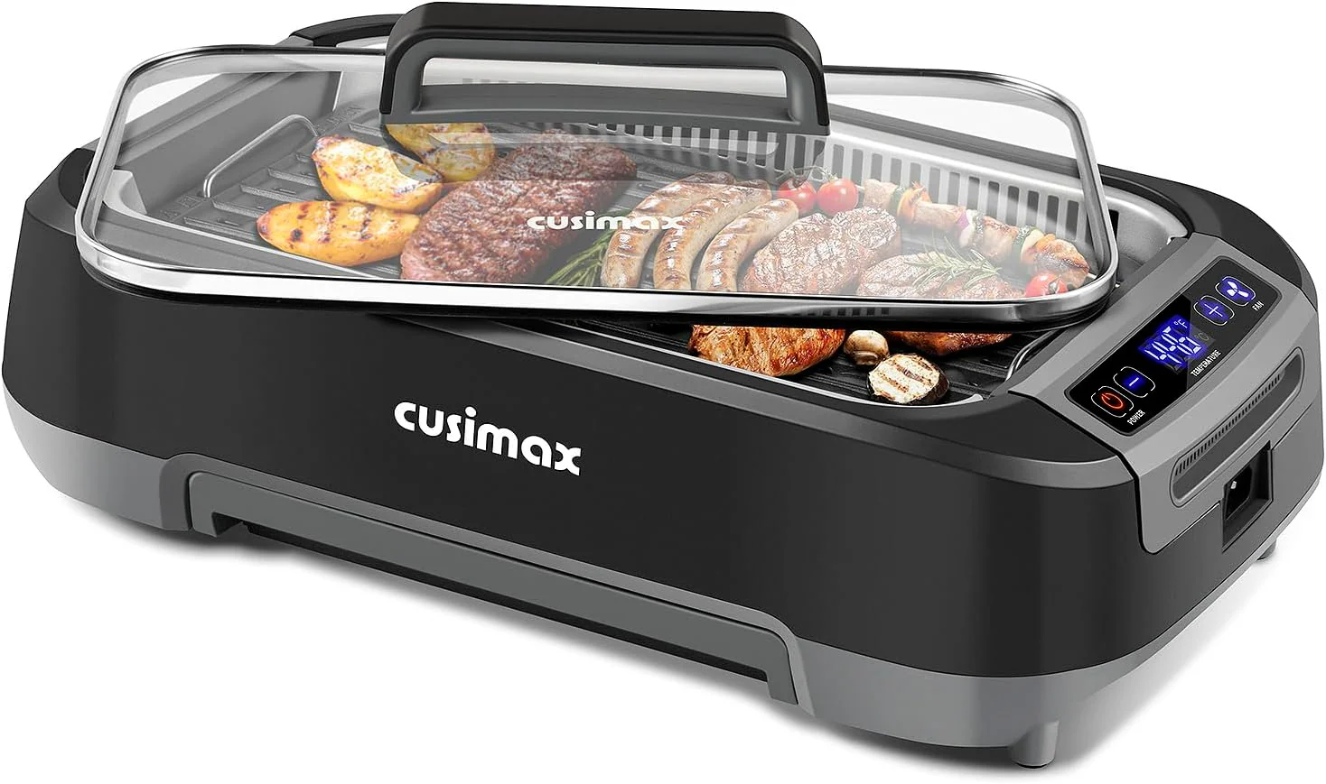 Smokeless Indoor Grill, CUSIMAX Electric Grill with Non-stick Removable Grill/Griddle Plate, 1500W Korean BBQ Grill with LED Smart Display & Tempered Glass Lid, Easy to Clean, Black