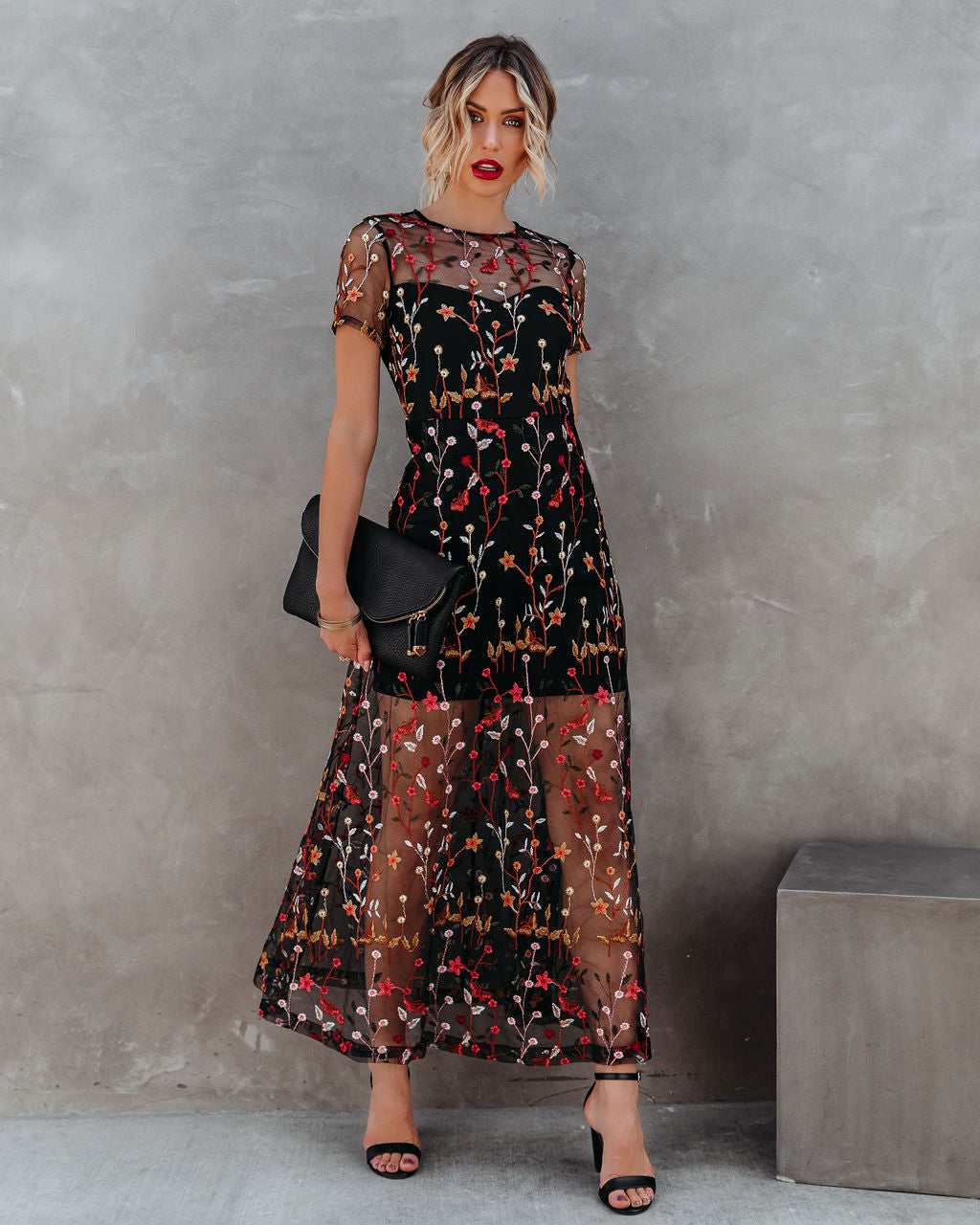 Immeasurable Joy Embroidered Mesh Maxi Dress - Black - Se7enfashion