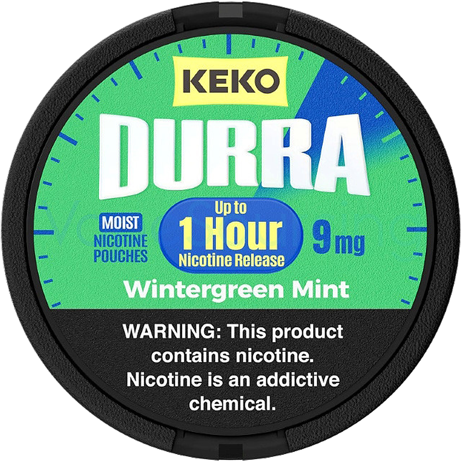 KEKO Wintergreen Mint 9mg nicotine pouches — Slim Moist Pouch can with 20 strong wintergreen mint pouches