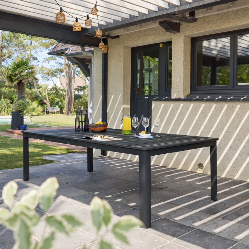 Karo - Mesa de jardín extensible de aluminio, 12 a 14 plazas