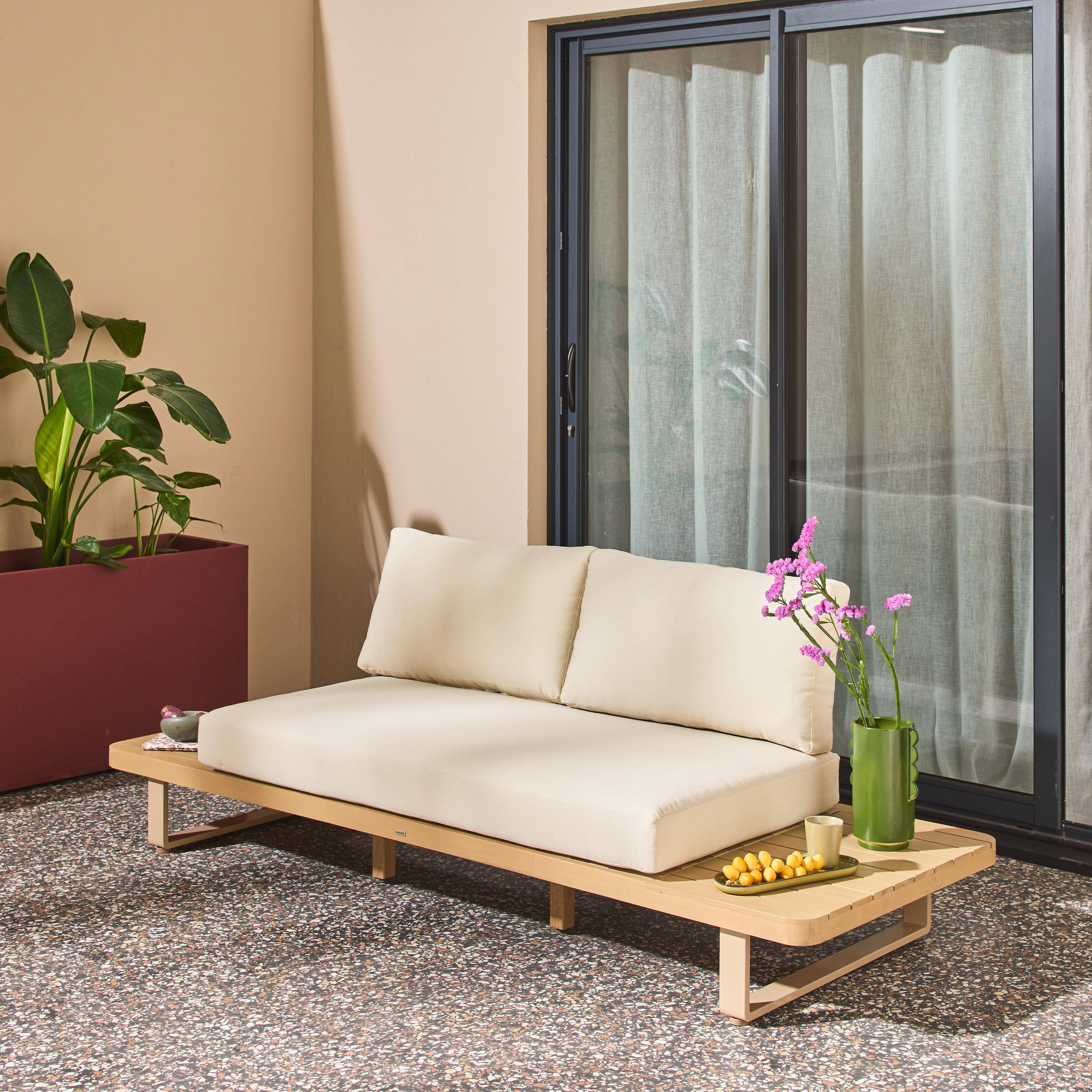 Latika - Banco de jardín de madera de acacia y aluminio para 2 plazas
