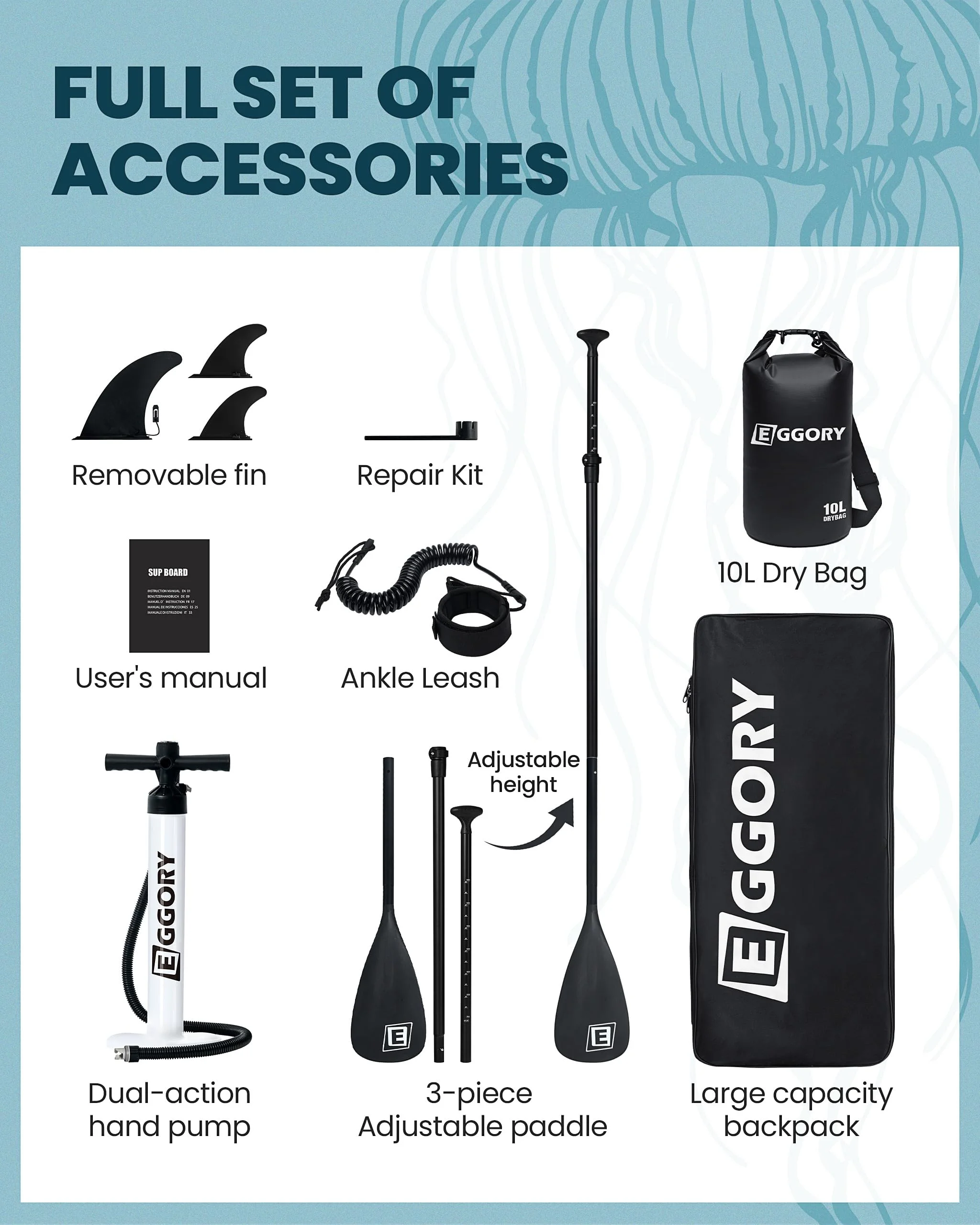 EGGORY 11 ft Inflatable Paddle Boards Stand Up Paddle Board with Full SUP Accessories - Image 7