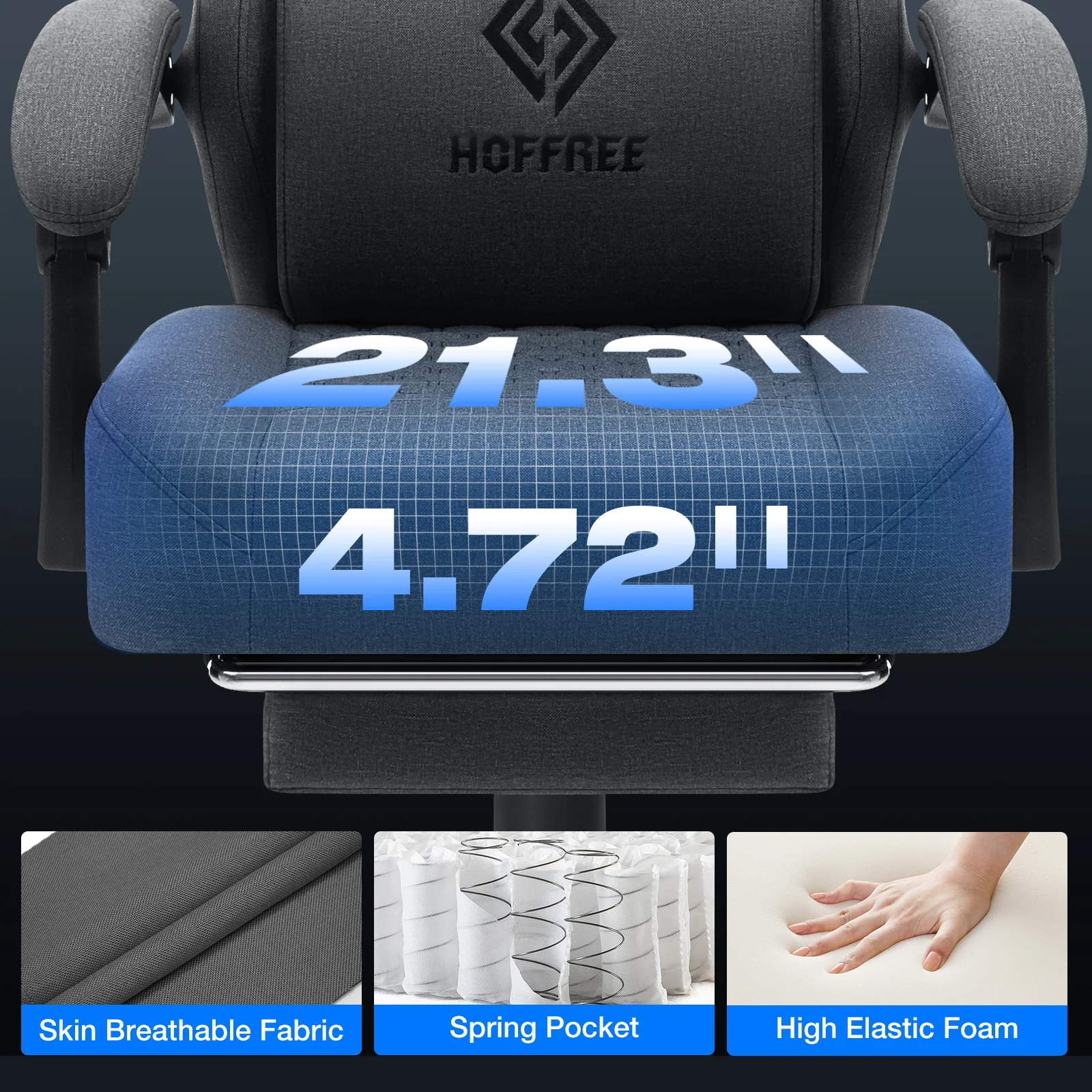 Hoffree Gaming Chair with Massage Fabric Office Chair with footrest for Adults, Ergonomic Gamer Chair with Headrest and Lumbar Support for Office Gaming, 440 LBS - Image 59