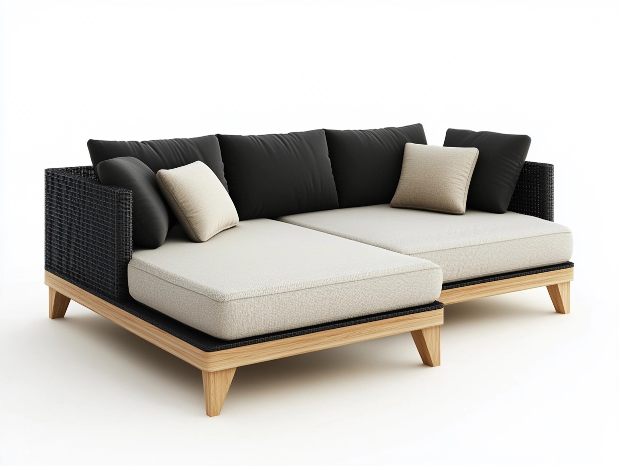 Sofá modular con estructura de ratán