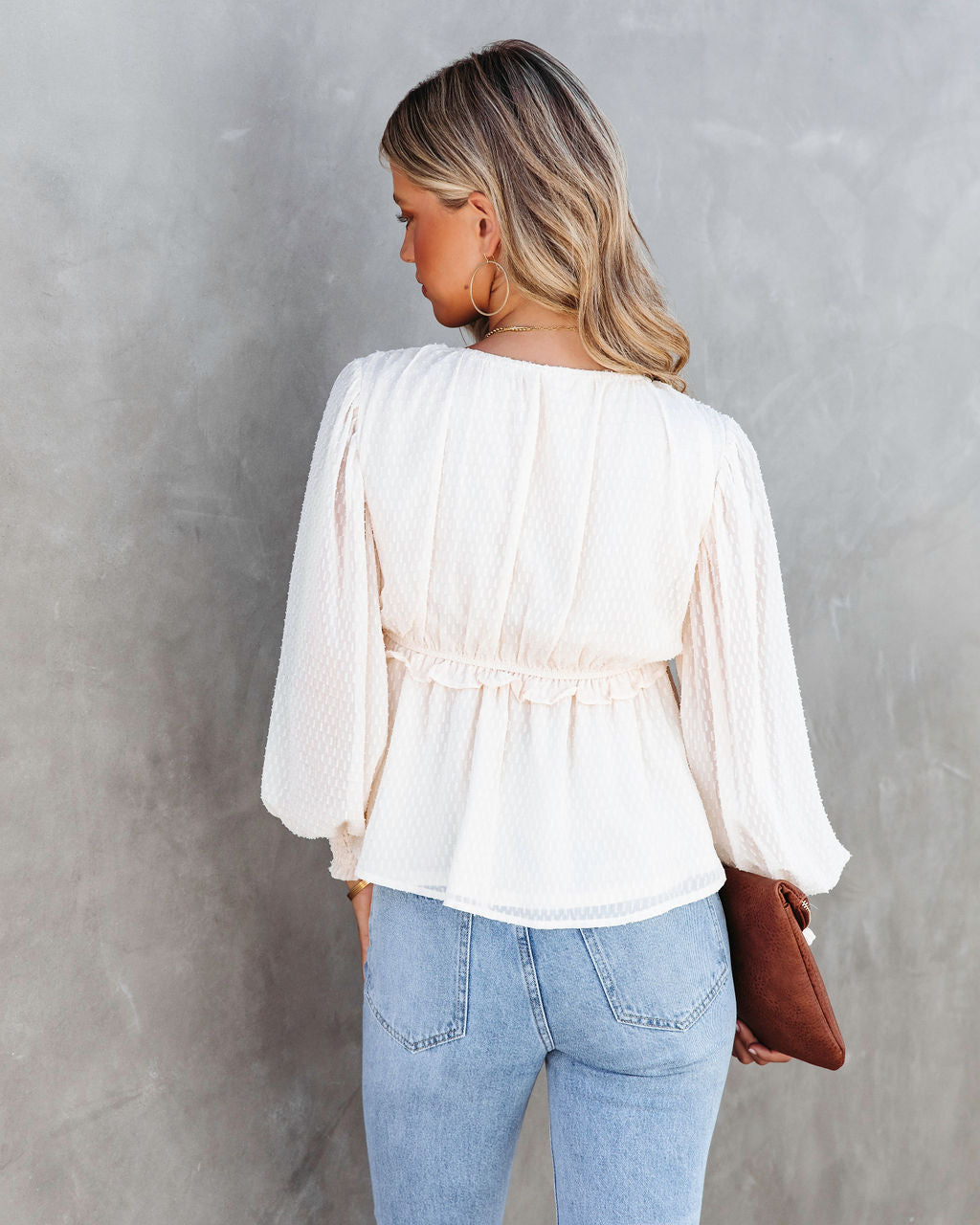 Sandrine Balloon Sleeve Babydoll Top - Cream - Se7enfashion