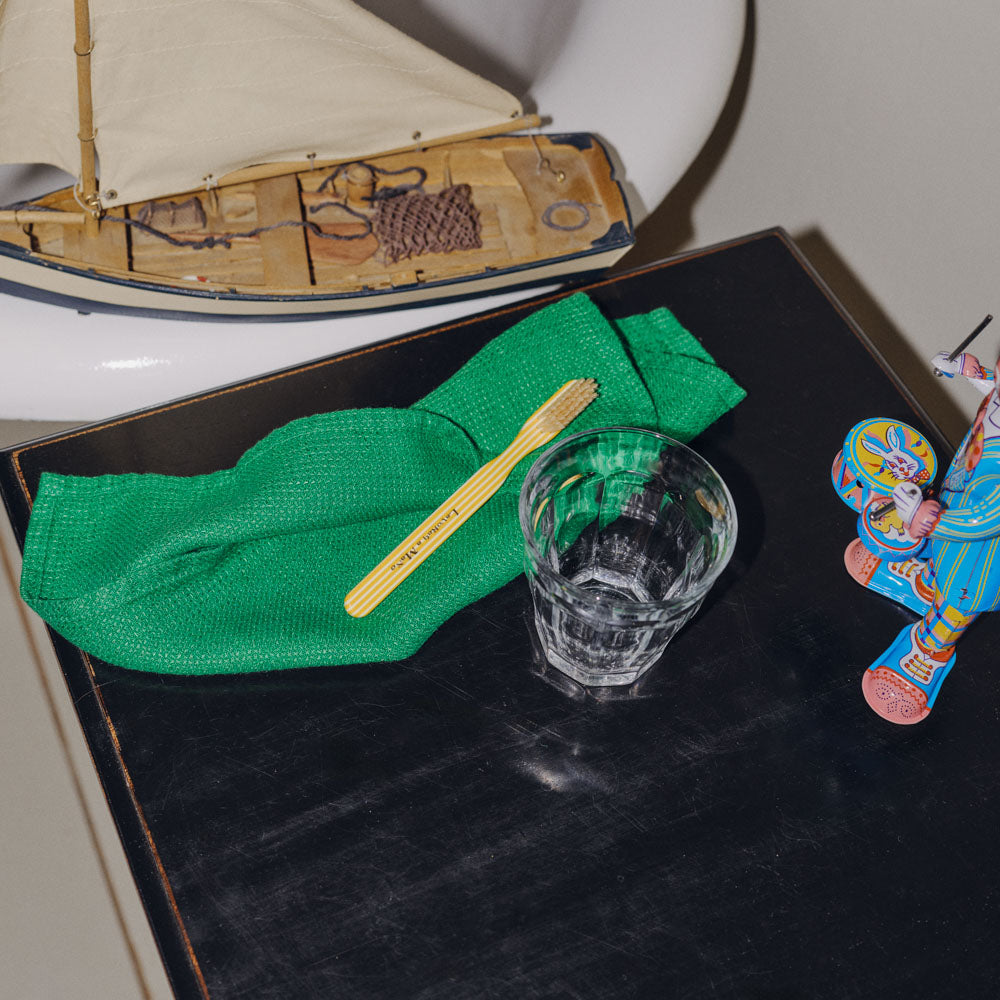 Serviette de bain invité en lin - Nid d'abeille - Vert Potager