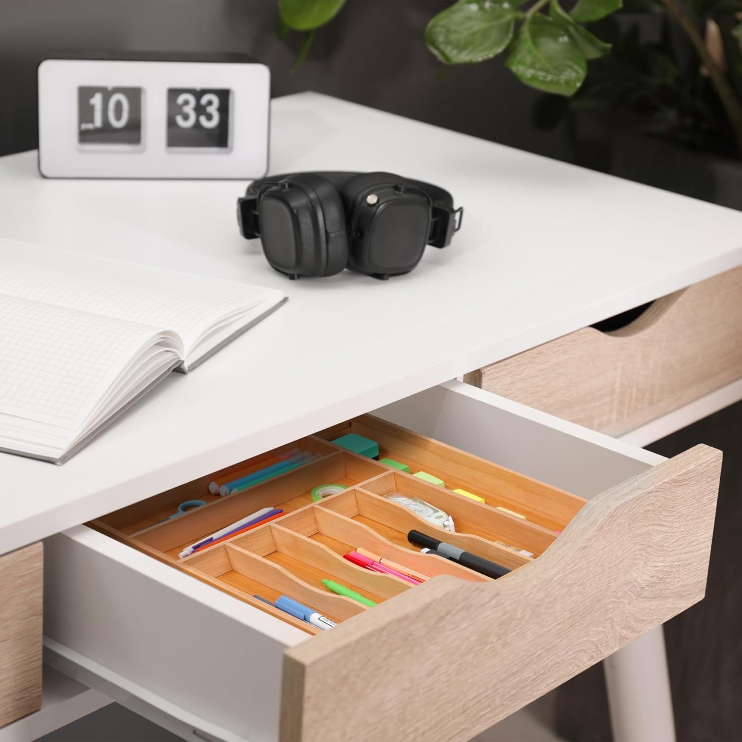 Large Premium Bamboo Silverware Organizer - Expandable Drawer Organizer & Utensil Organizer - 17
