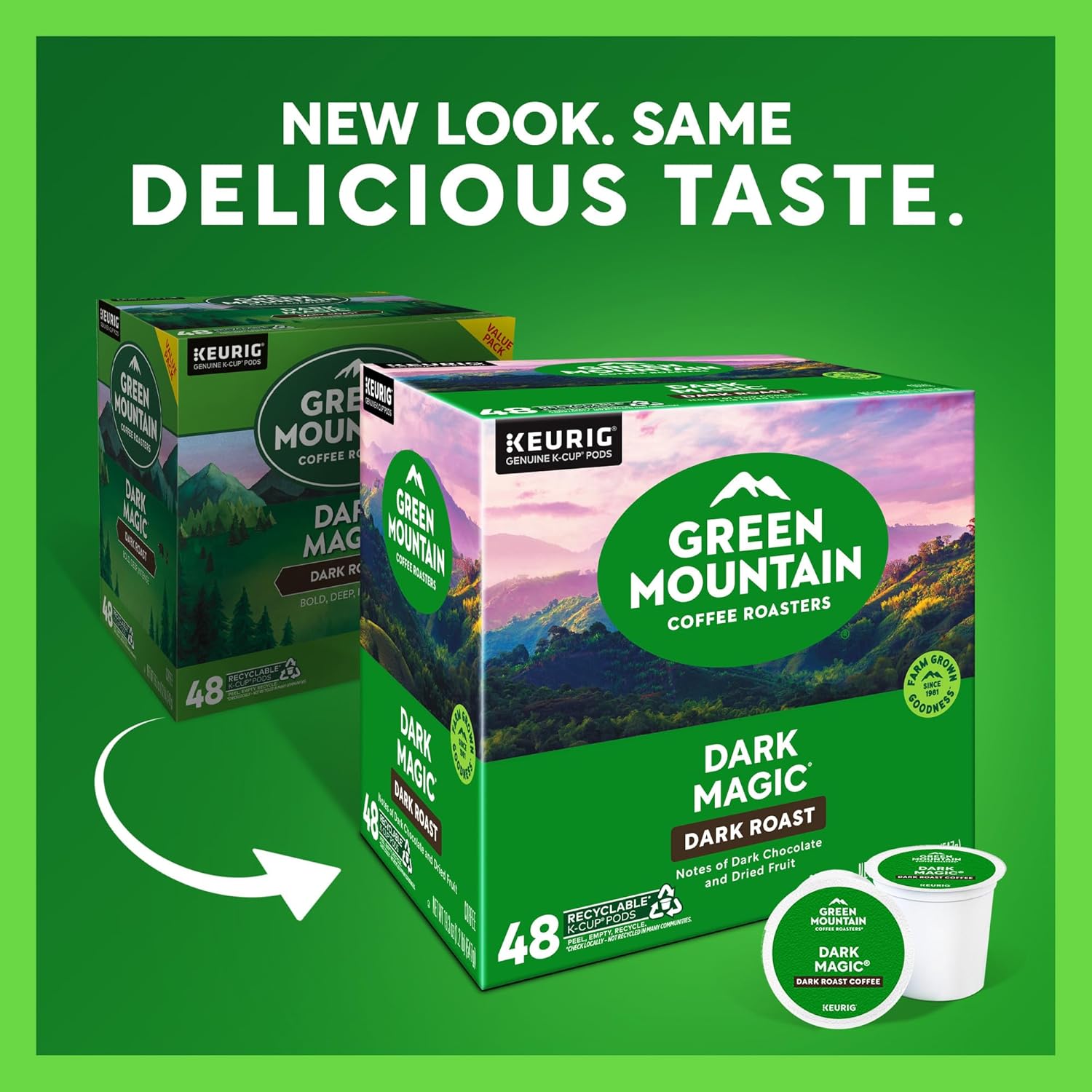 Green Mountain Coffee Roasters Dark Magic. Single-Serve Keurig K-Cup Pods. Dark Roast Coffee Pods. 48 Count (2 Packs of 24)