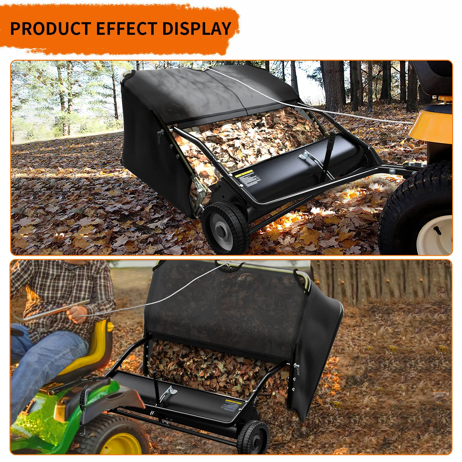 Dextrus 42 in Tow Behind Lawn Sweeper Leaf Collector for Garden Grass Lawn 12 Cu ft Capacity Tractor assembly - Image 6