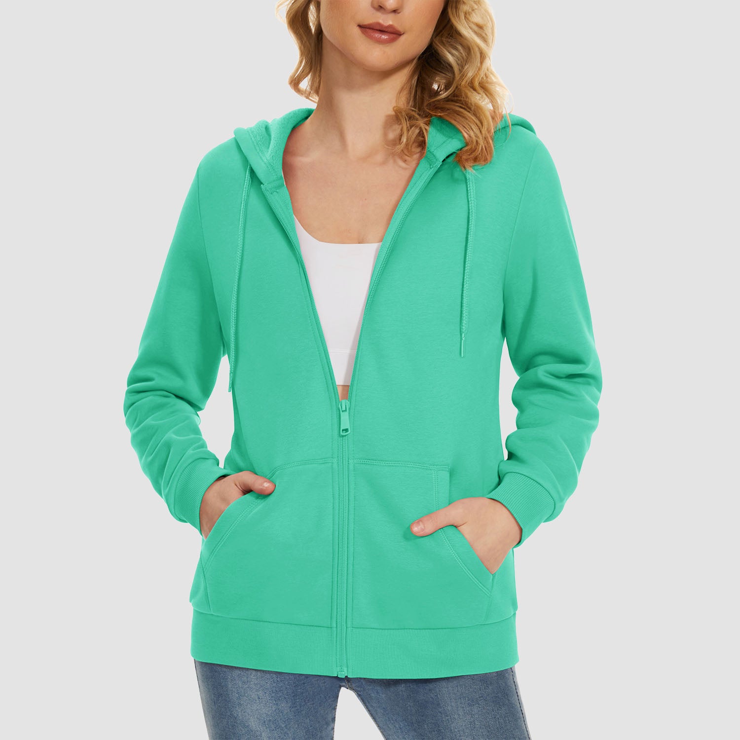 Women's Jacket Fleece Lining Hoodie Jacket Full Zip Up Casual Coat with Pockets