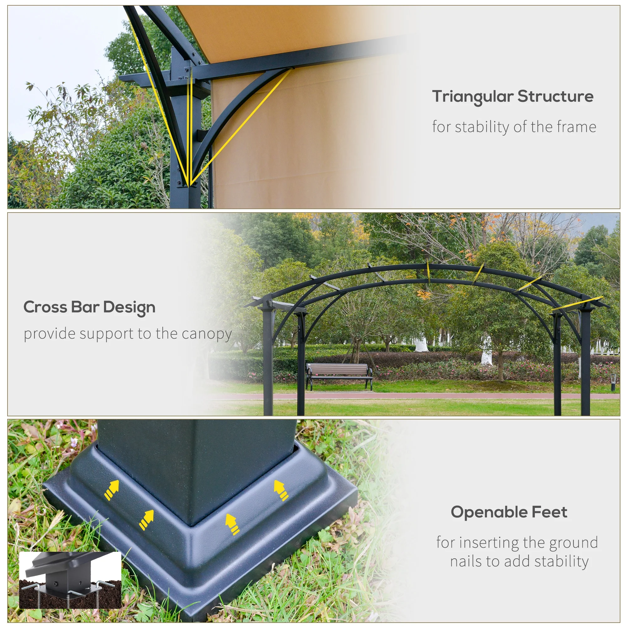 Outsunny 11' x 11' Outdoor Retractable Pergola Canopy, Sun Shade Canopy Patio Metal Shelter for Garden Porch Beach, Beige - Image 5