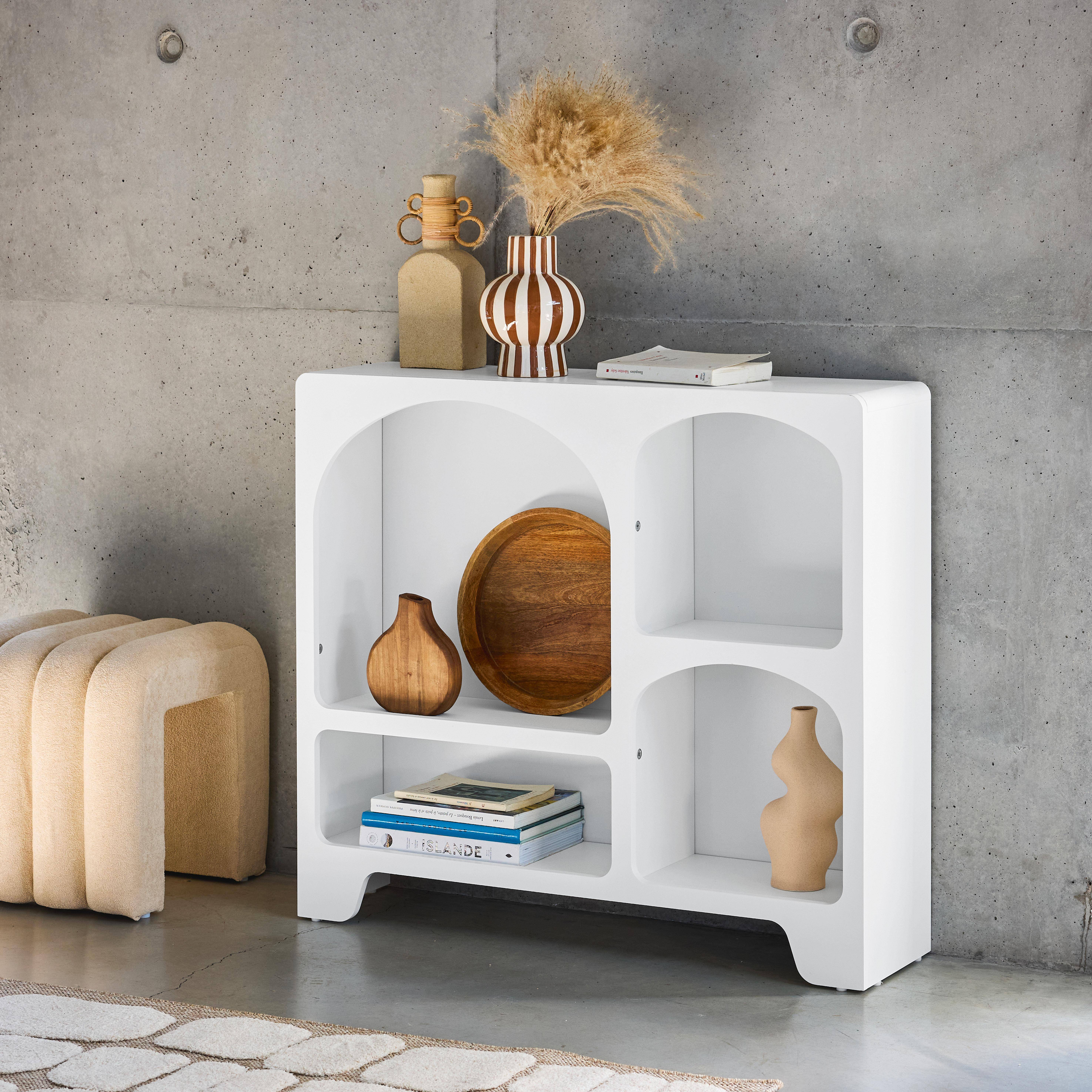 Thessa - Aparador con efecto madera de 4 compartimentos, 90cm