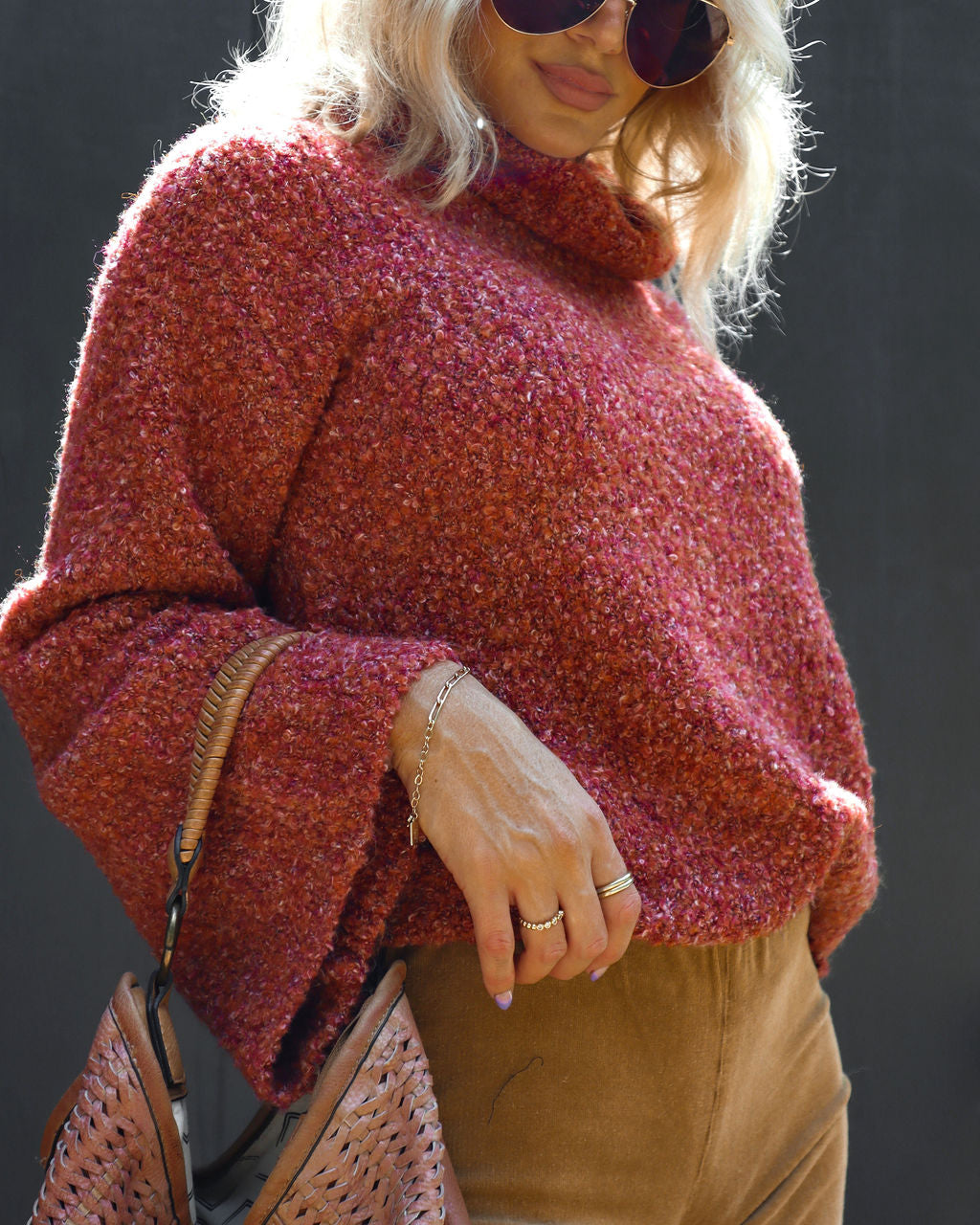 Warmest Wishes Knit Cowl Neck Bell Sleeve Sweater - Rust - SALE - Se7enfashion